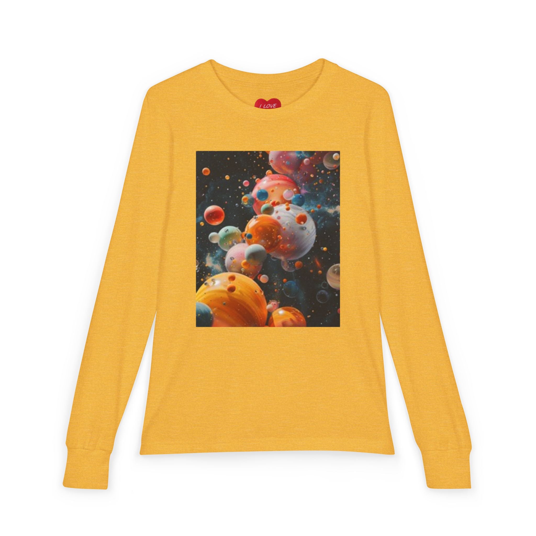 T-shirt à manches longues pour enfant — Graphique ludique planètes de l'espace et bouledogue joyeux