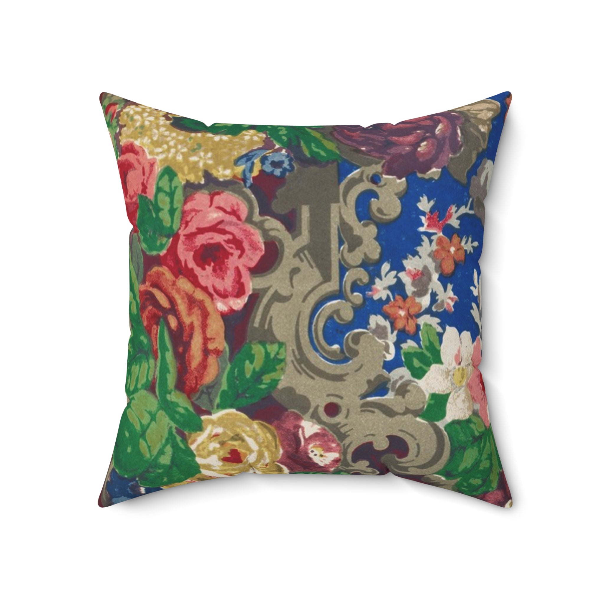Vintage Floral Throw Pillow — Blue Rose Decorative Cushion