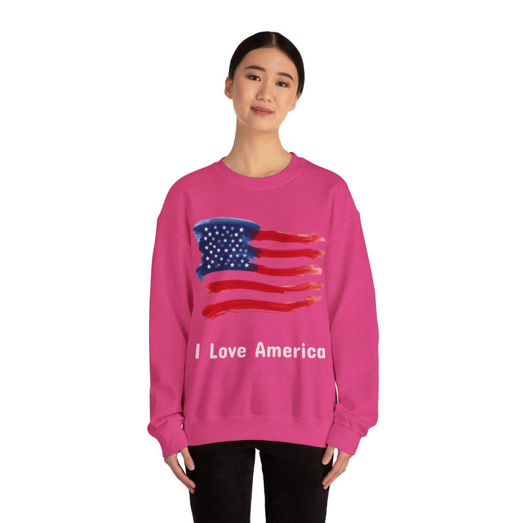 American Flag Crewneck Sweatshirt & Texas Longhorn  — Distressed Watercolor USA Graphic