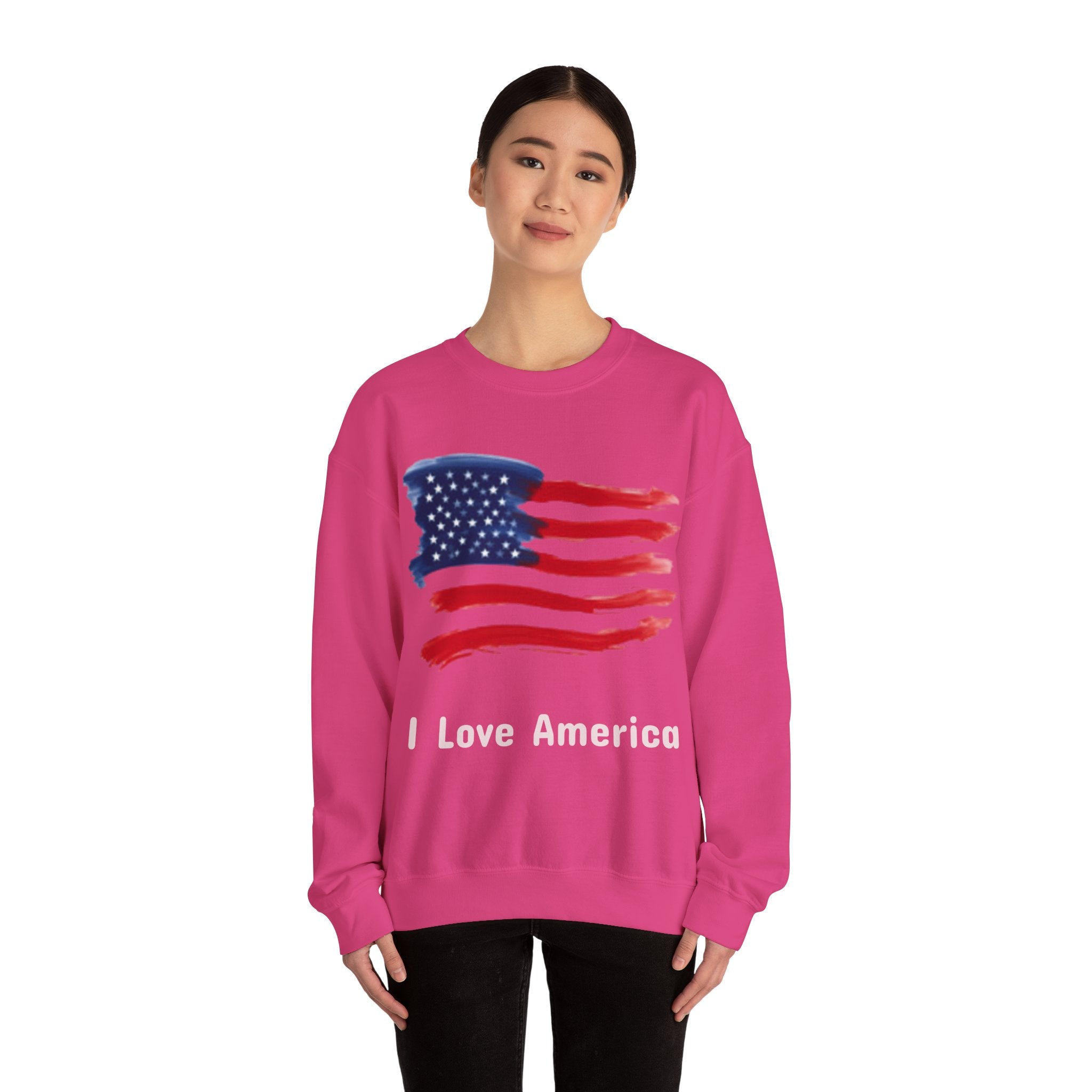 American Flag Crewneck Sweatshirt & Texas Longhorn  — Distressed Watercolor USA Graphic