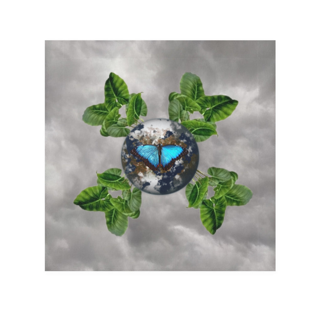 Butterfly Earth Face Towel & Earth Facts — Botanical Blue Morpho Design