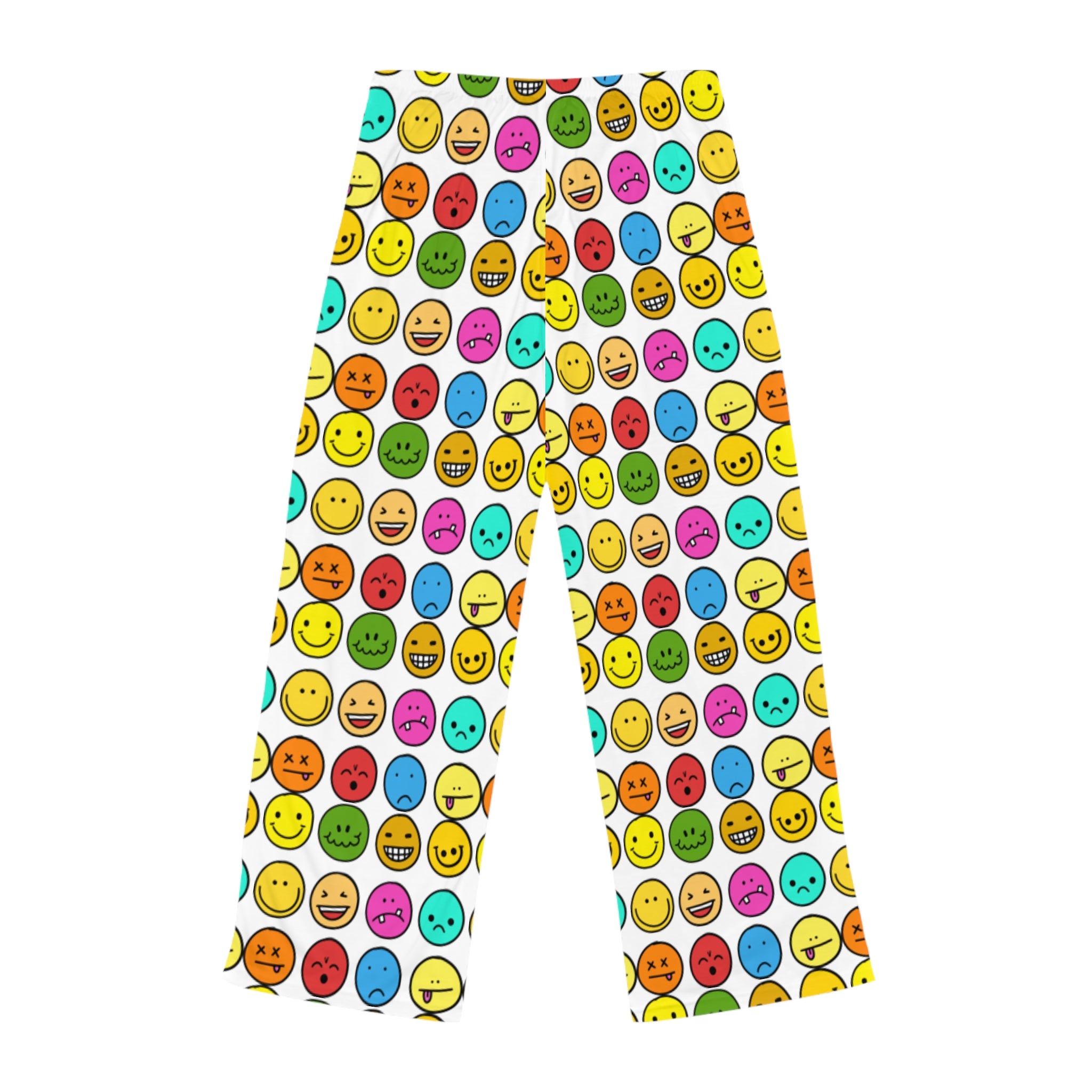 Women's Emoji Print Lounging Pants — Colorful Smiley Face Lounge Sleepwear