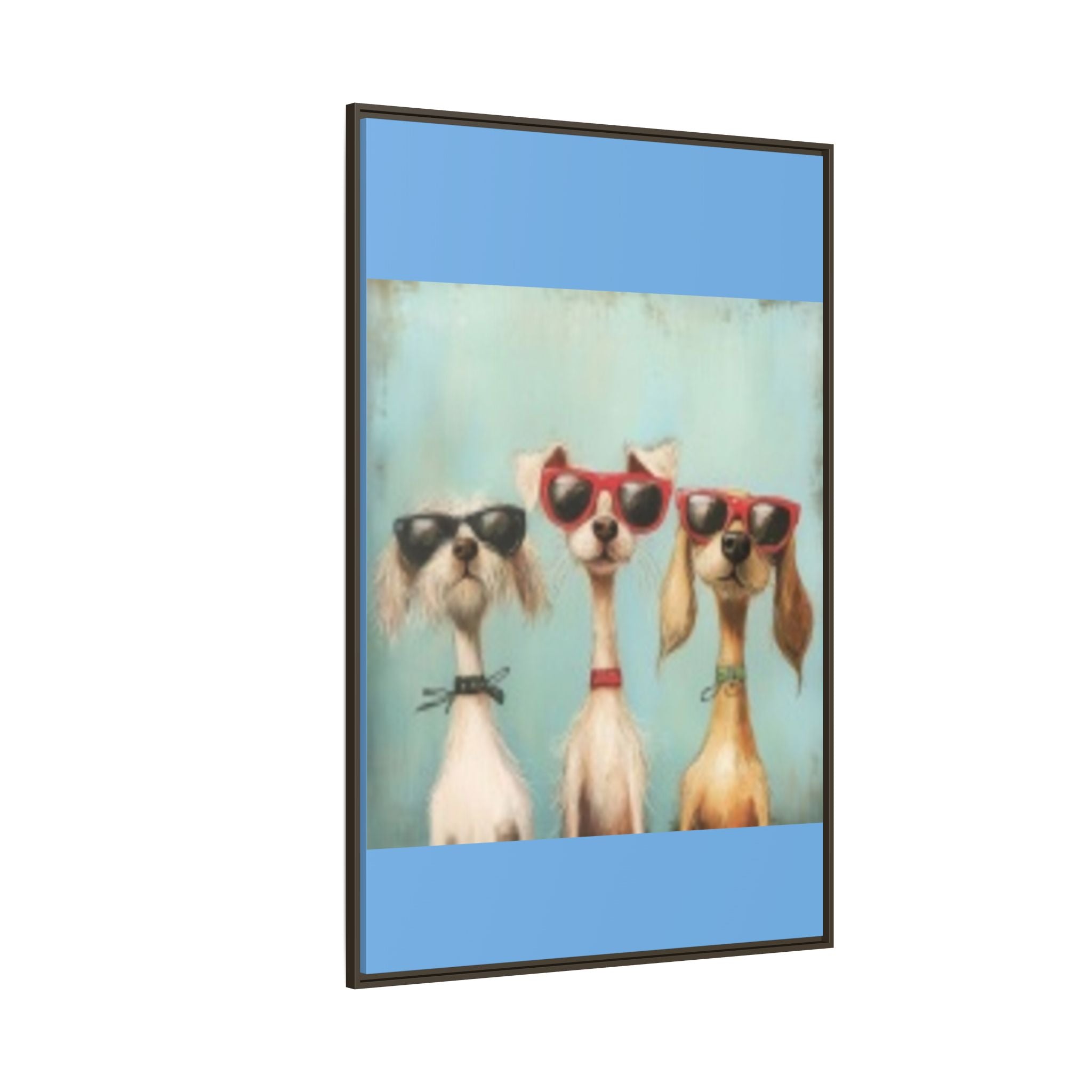 Framed Matte Canvas — Three Cool Dogs in Sunglasses Wall Art