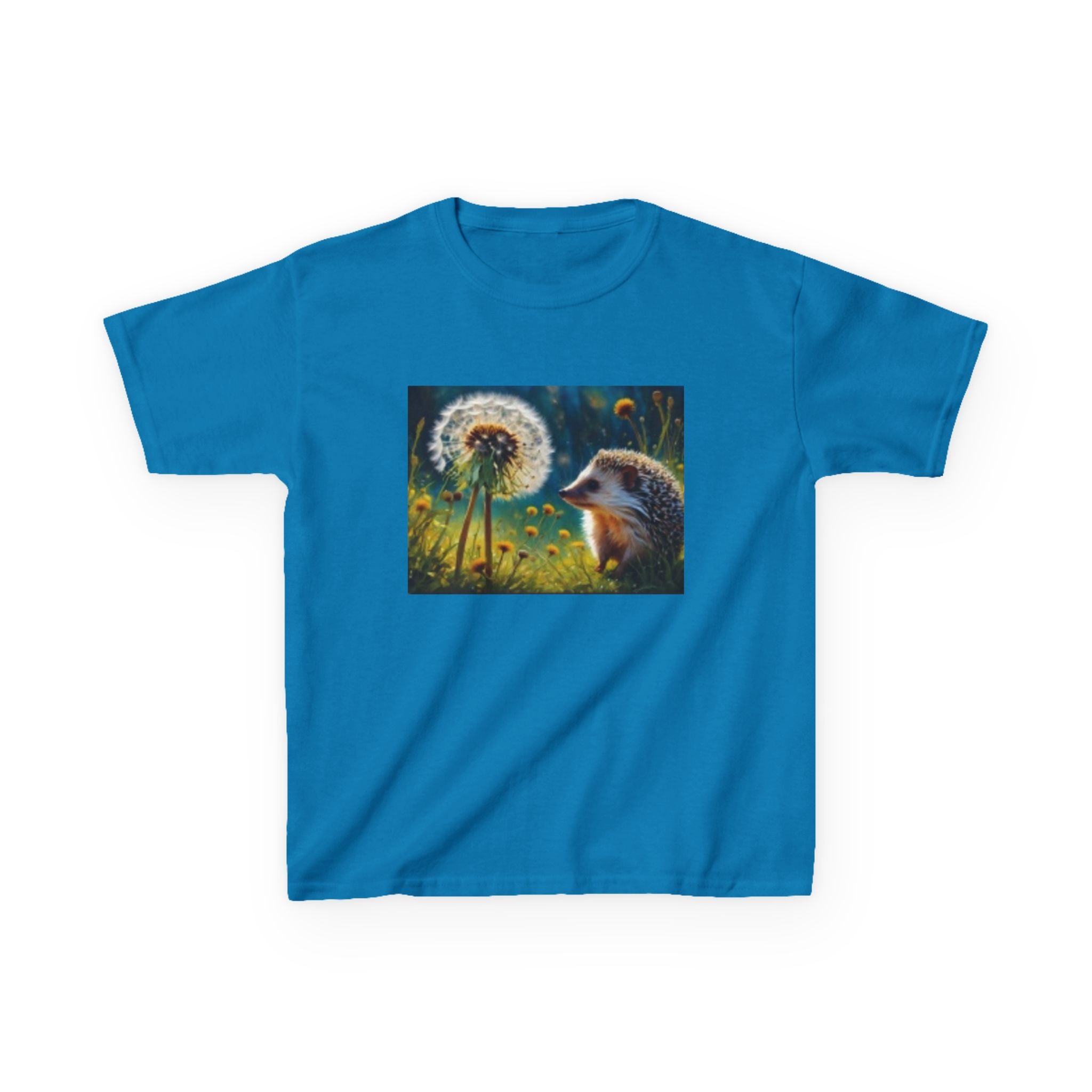 Kids Hedgehog & Dandelion T-Shirt — Whimsical Nature Tee for Children