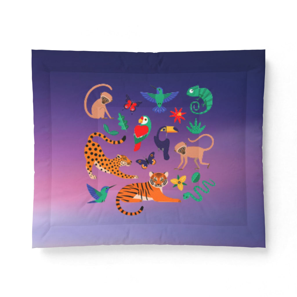 Jungle Animals Cotton Comforter – Colorful Tiger, Toucan & Parrot Print