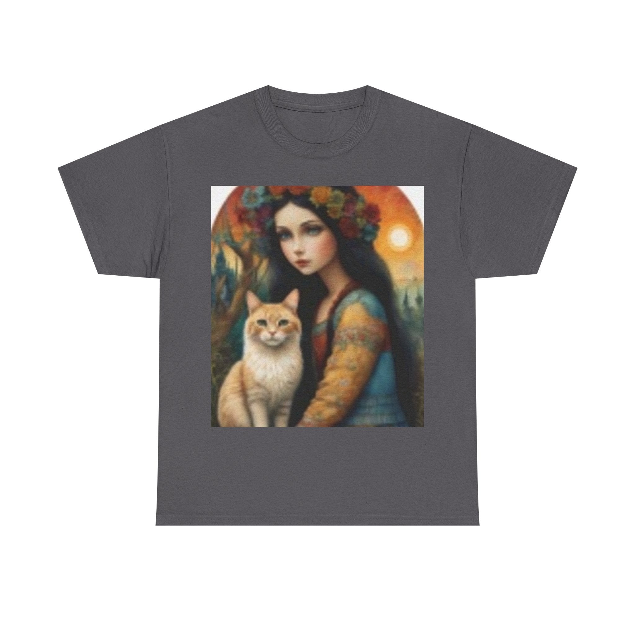 Vintage Portrait Tee — Woman with Cat Art Print