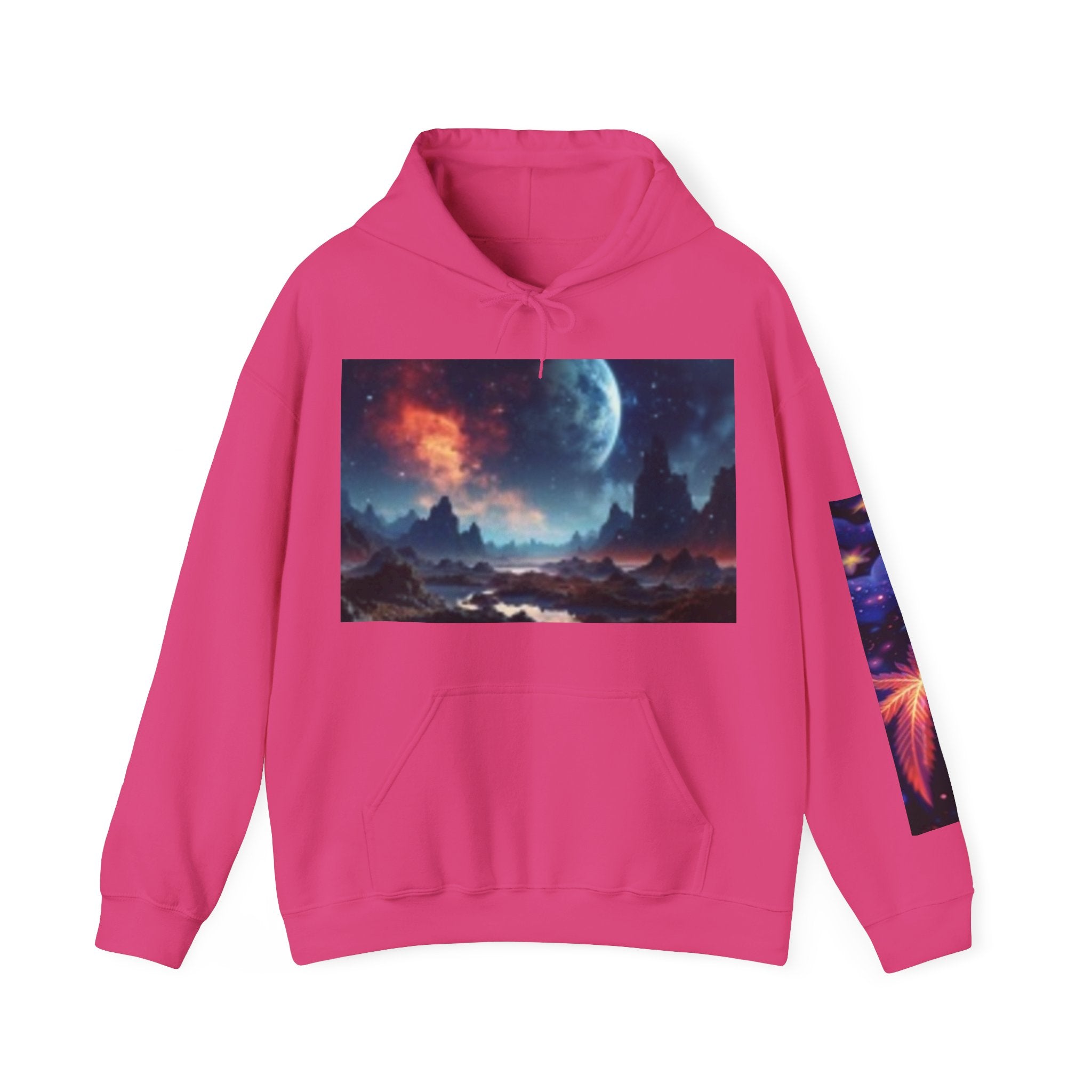 Alien Landscape Hoodie — Cosmic Moonscape & Green Alien Graphic Sweatshirt