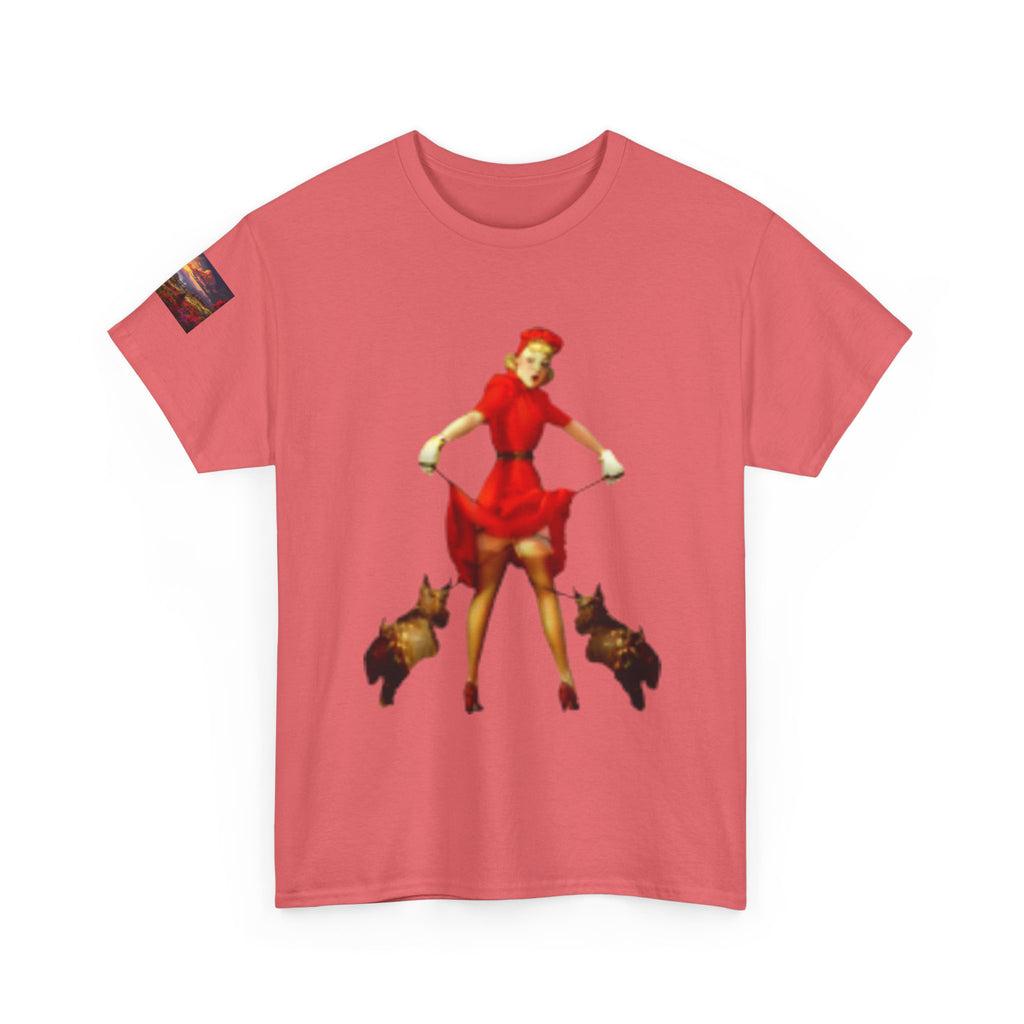 Pin-Up Girl Tee with French Bulldogs — Retro 1950s Rockabilly Fashion T-Shirt