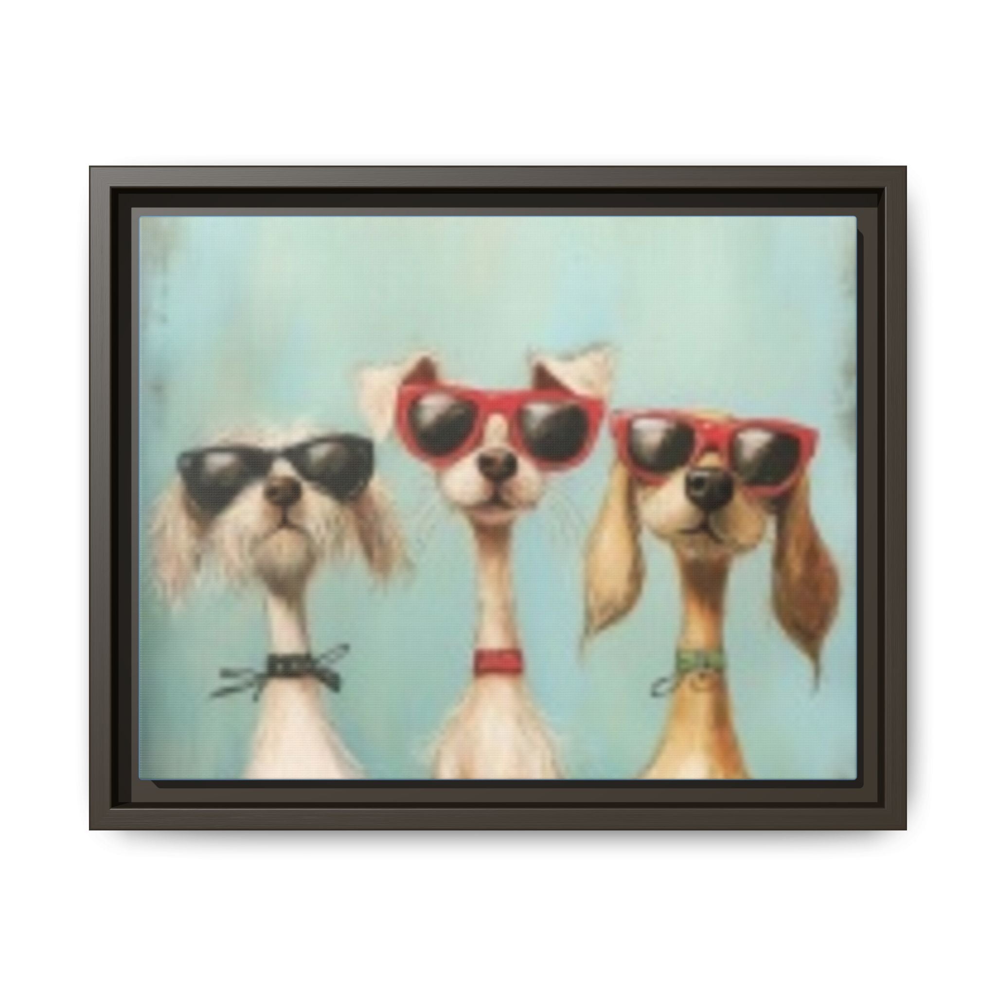 Framed Matte Canvas — Three Cool Dogs in Sunglasses Wall Art