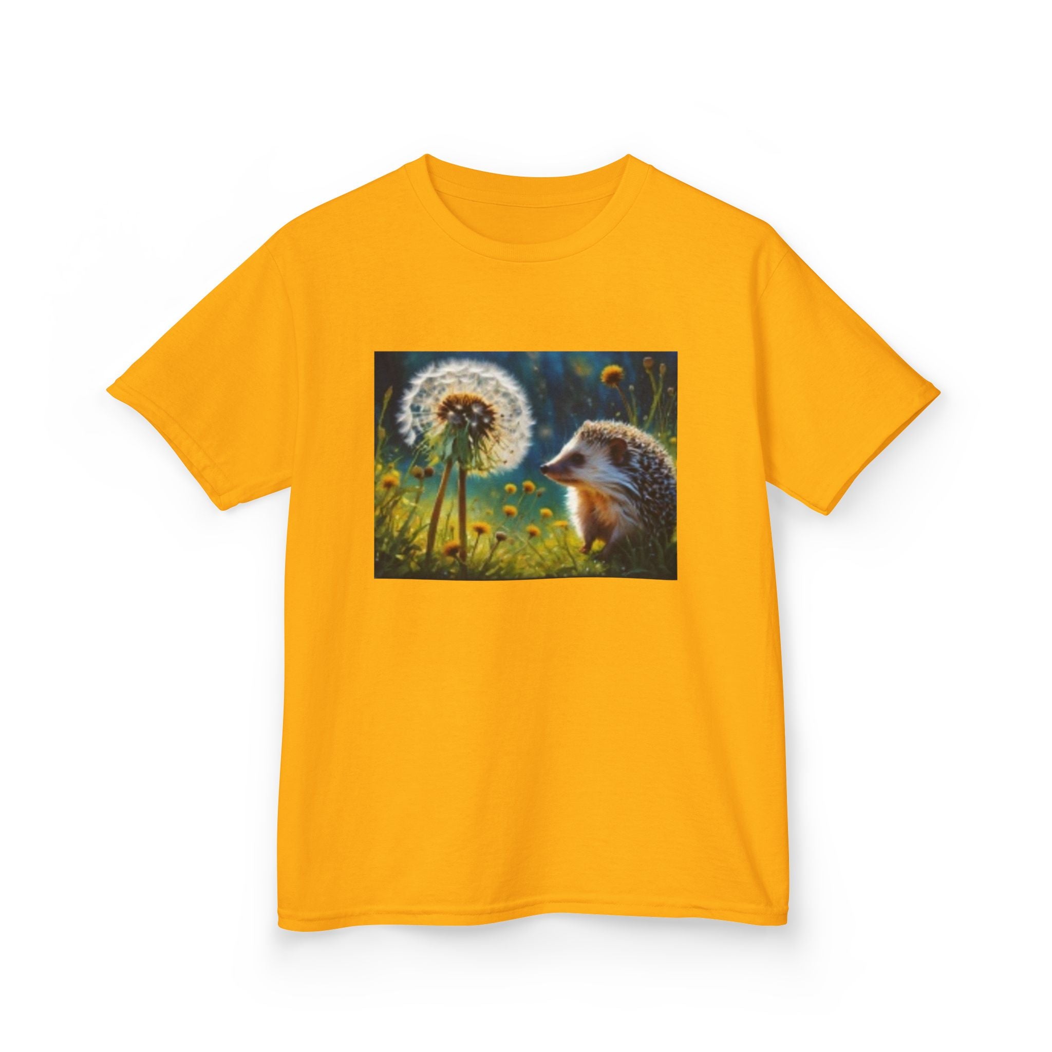 Kids Hedgehog & Dandelion T-Shirt — Whimsical Nature Tee for Children