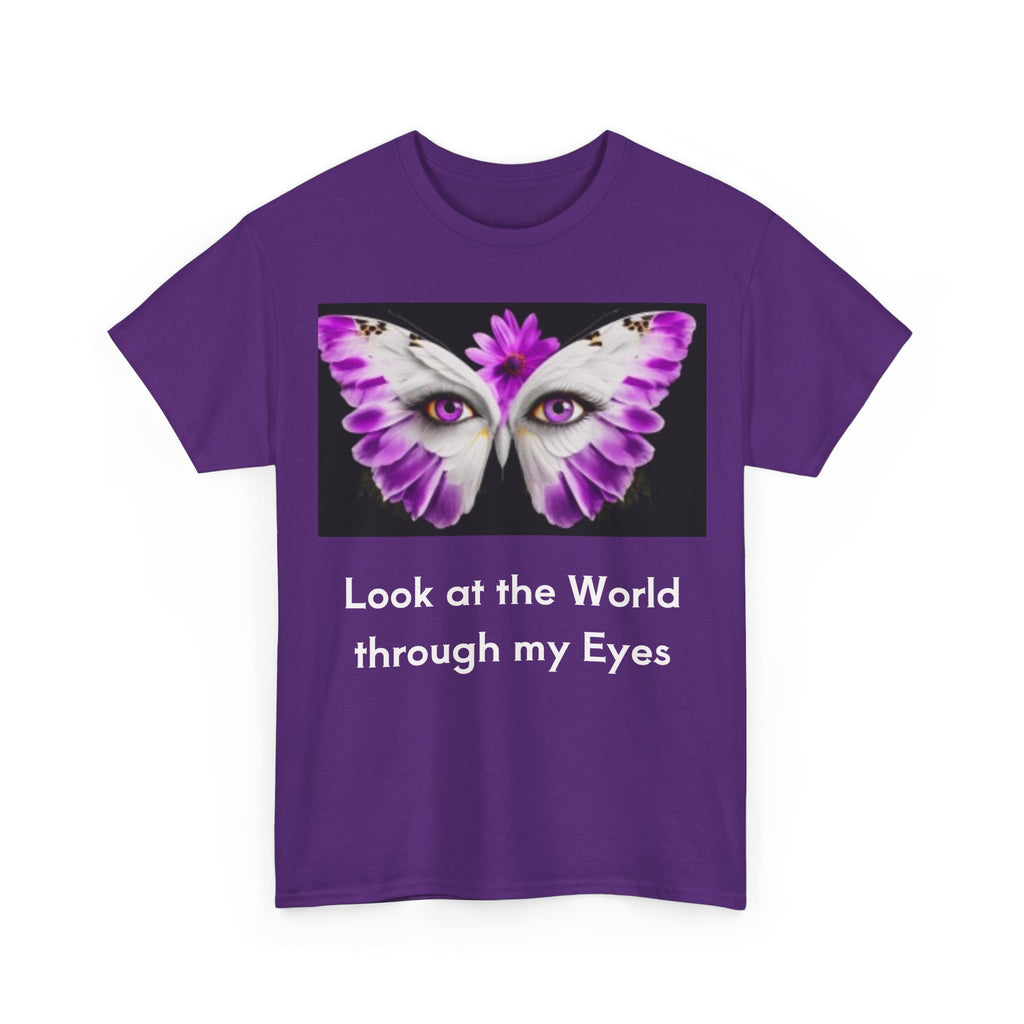 Butterfly Eye Graphic Tee — Purple Floral Wing Design