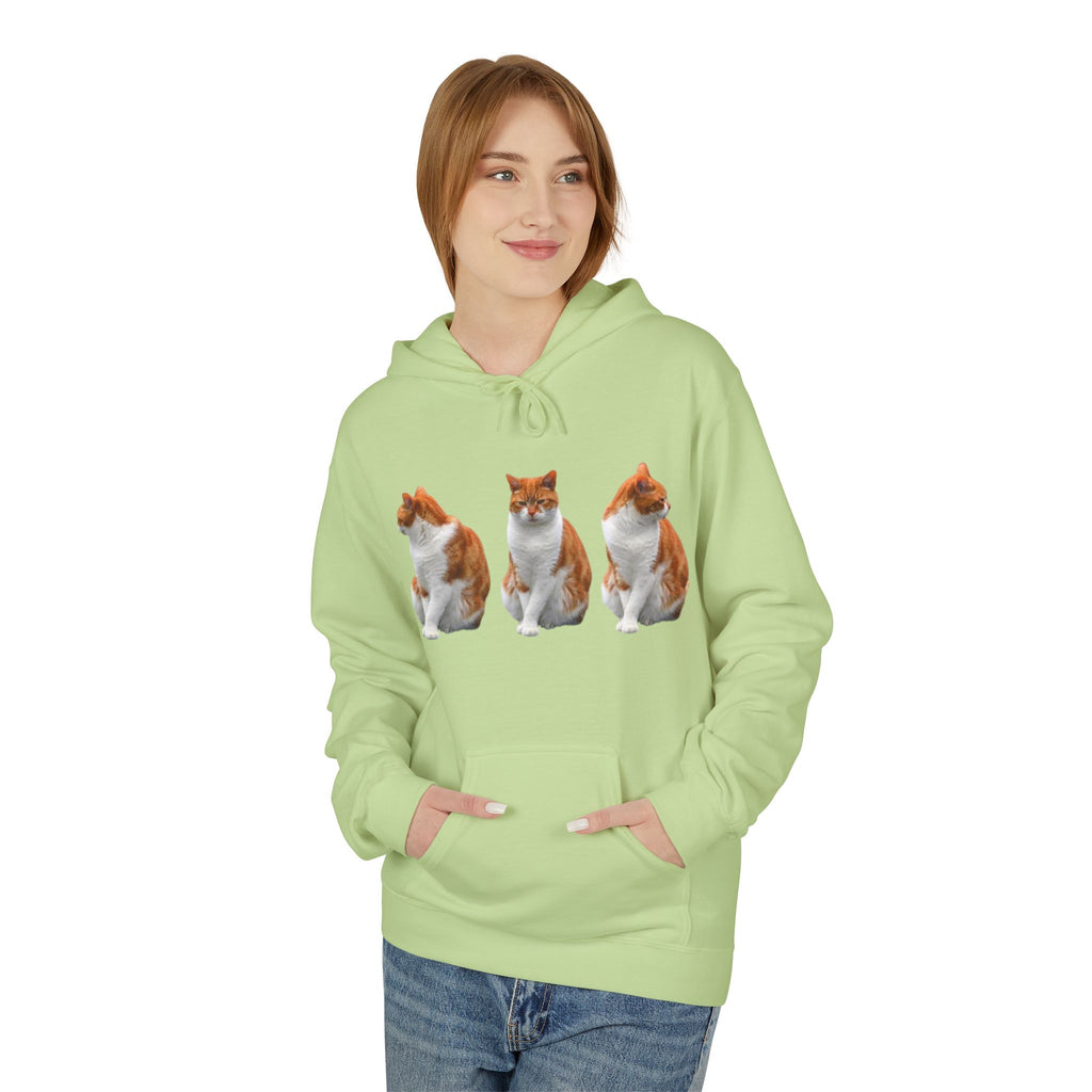 Women's Cute Cat Trio Hoodie – Whimsical Orange & Black Cat Graphic Pullover