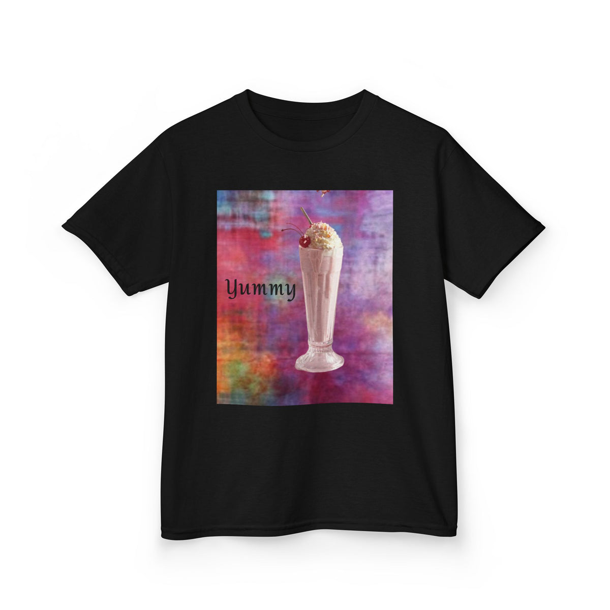 Kids T-shirt — Yummy Strawberry Shake ~ Colorful Abstract Watercolor Square Art