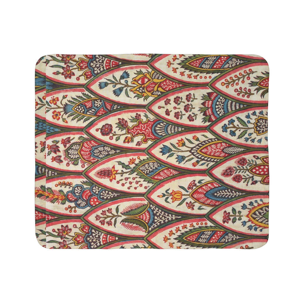 Boho Leaf Pattern Sherpa Blanket — Cozy Earth-Tone Fleece Throw