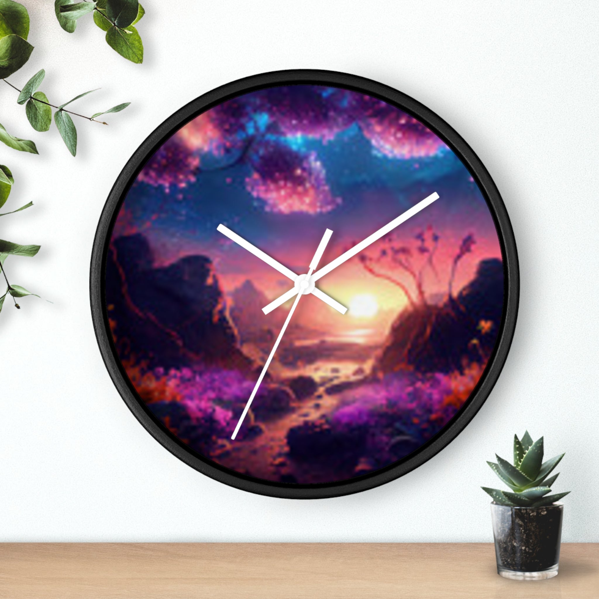 Dreamscape Sunset Wall Clock — Fantasy Landscape Art Clock