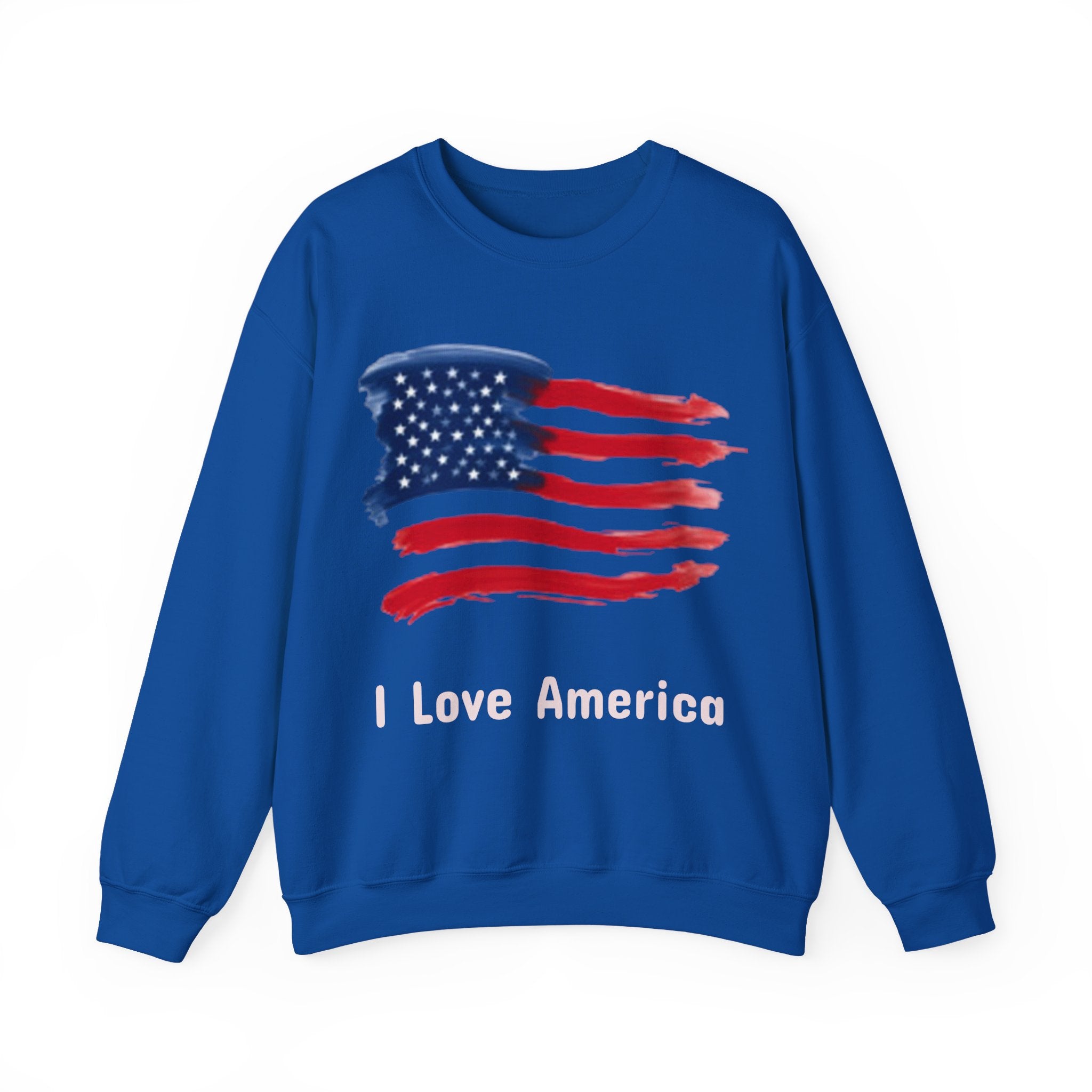 American Flag Crewneck Sweatshirt & Texas Longhorn  — Distressed Watercolor USA Graphic