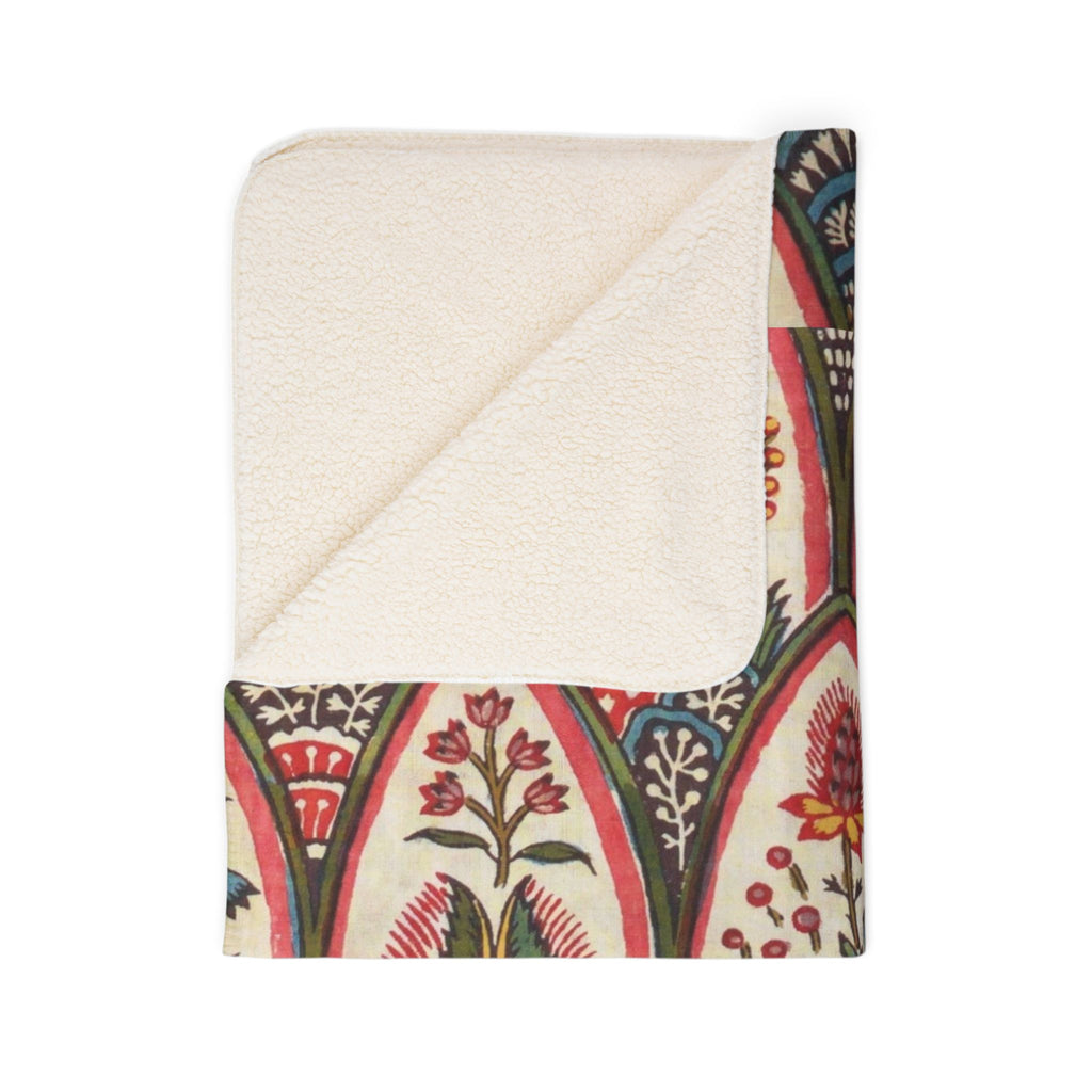 Boho Leaf Pattern Sherpa Blanket — Cozy Earth-Tone Fleece Throw