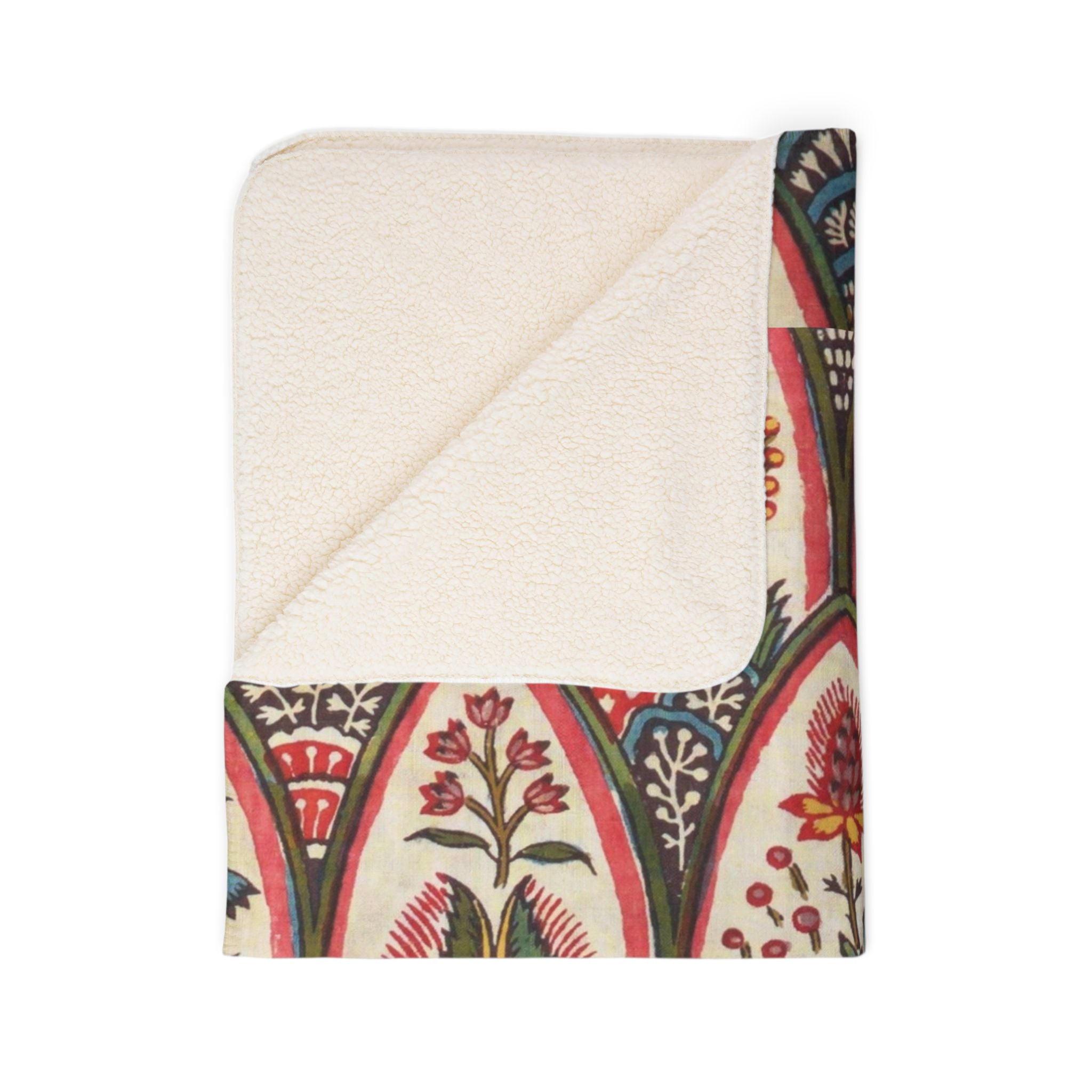 Boho Leaf Pattern Sherpa Blanket — Cozy Earth-Tone Fleece Throw