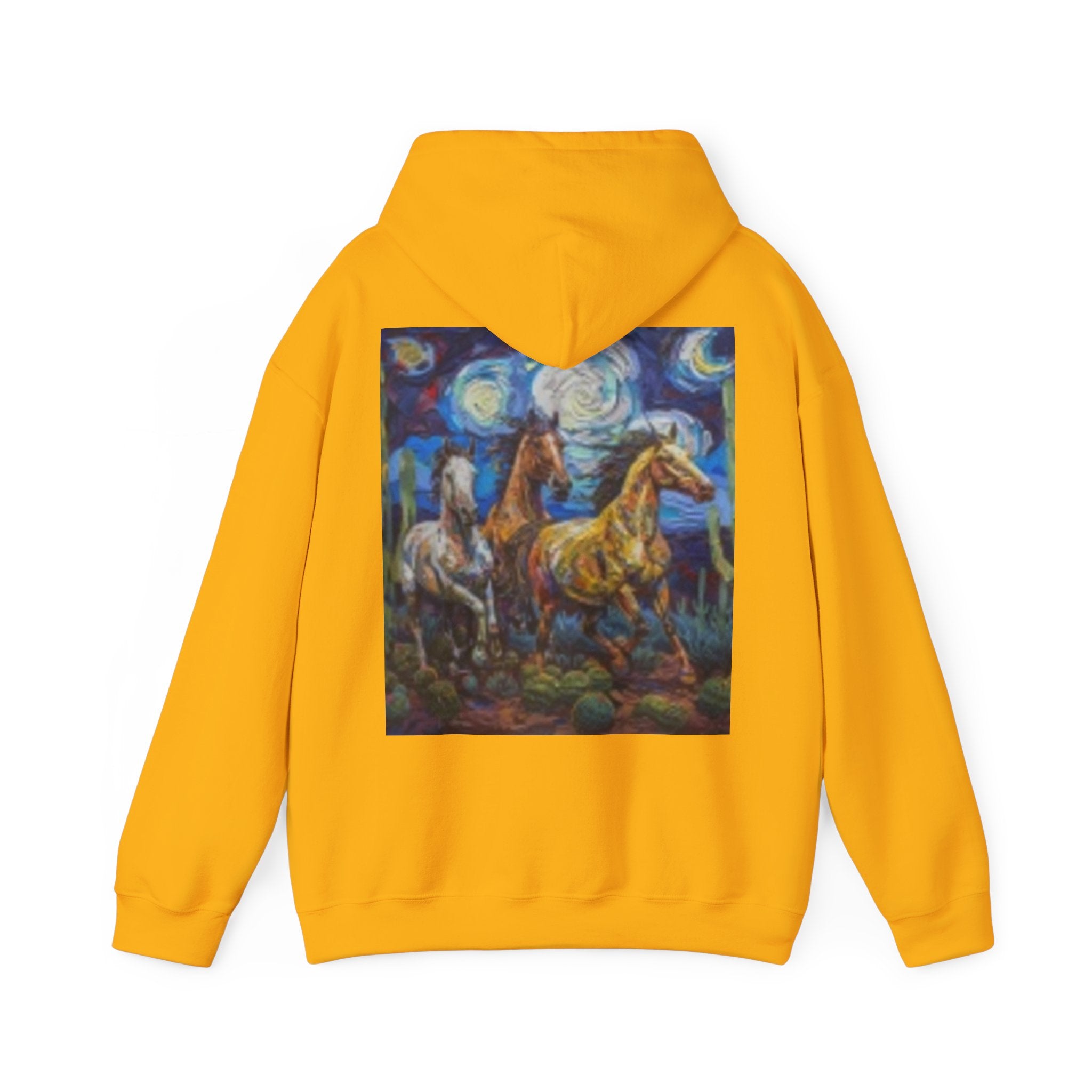 Sunface & Galloping Horses Hoodie — Boho Celestial Horse Art Sweatshirt