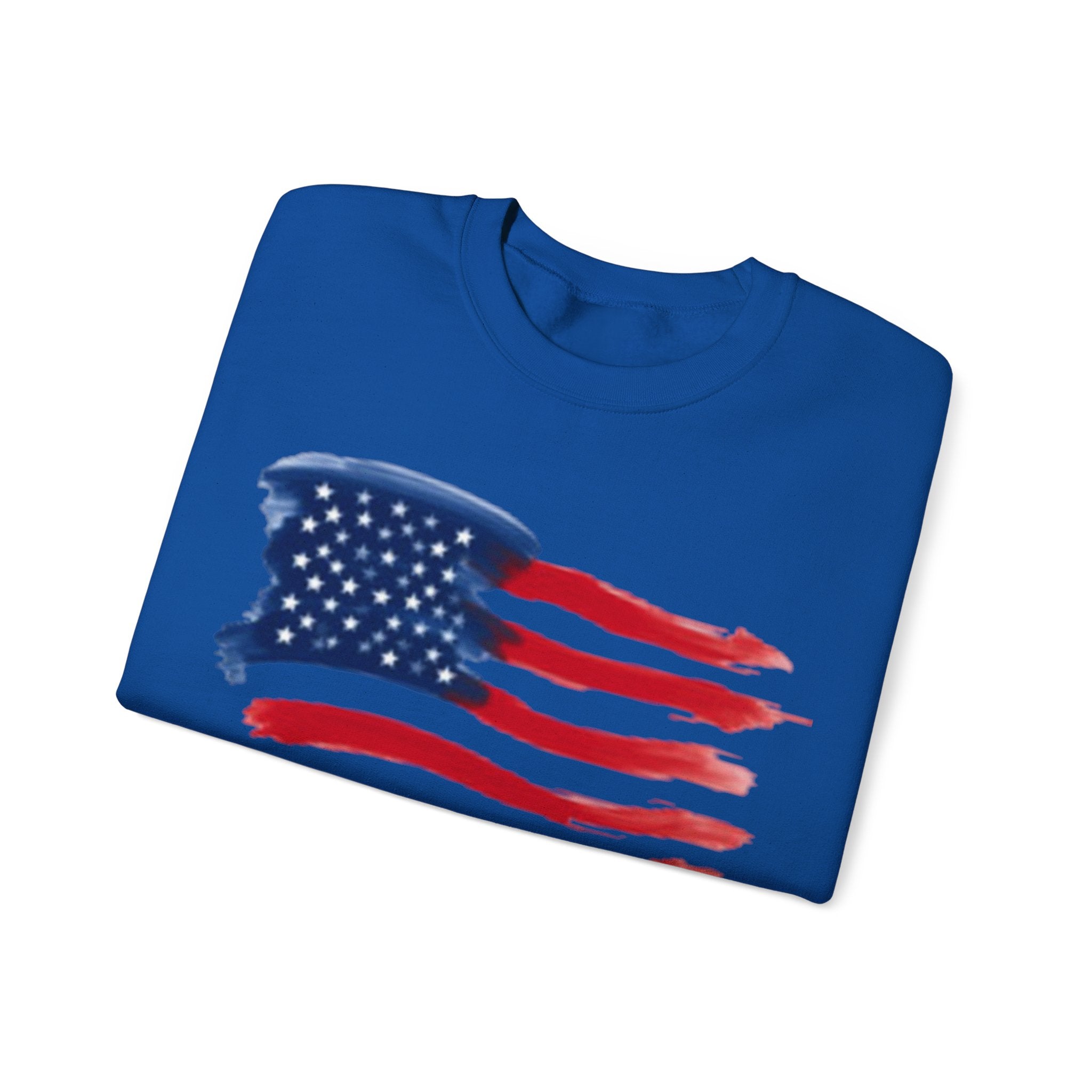 American Flag Crewneck Sweatshirt & Texas Longhorn  — Distressed Watercolor USA Graphic