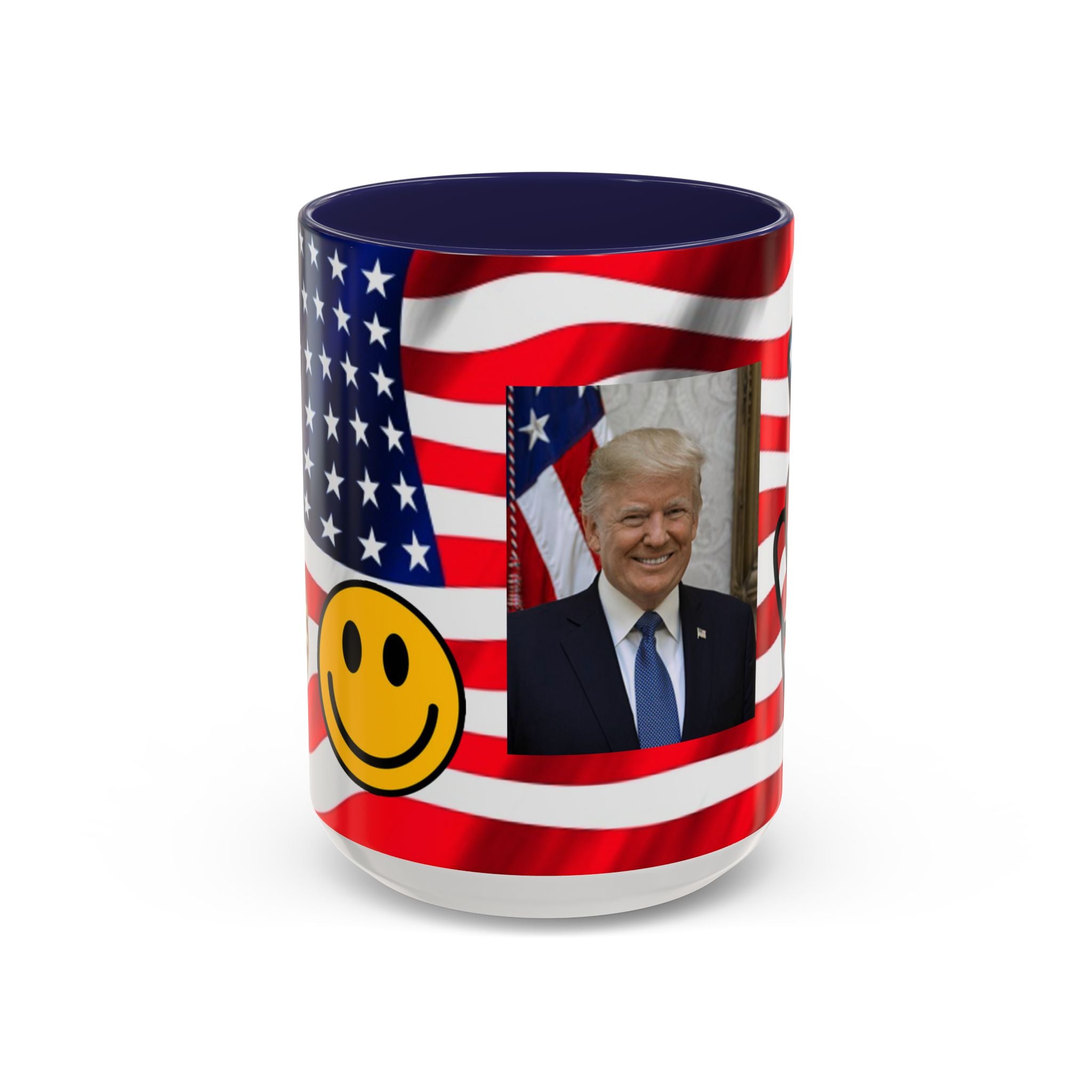 Mug à café patriotique du président TRUMP — Drapeau américain, signe de la paix et sourire
