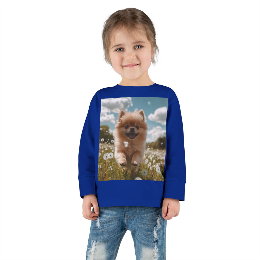 Toddler Tee — Puppy Running through Wildflowers Sleeve Shirt for Kids