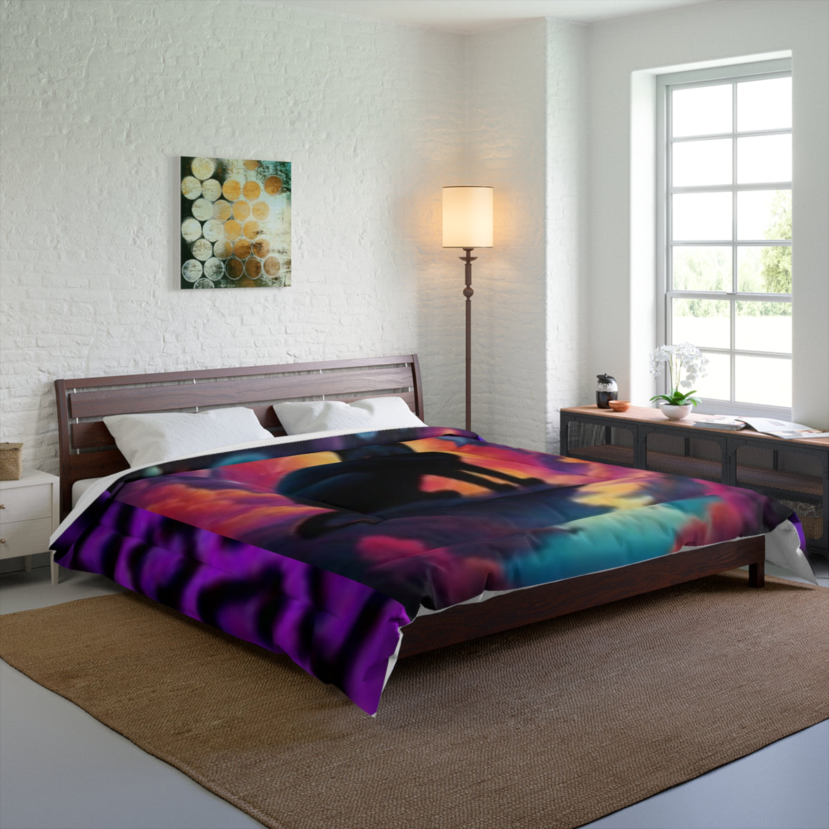 Black Cat Sunset with Purple Animal Print Comforter - Lightweight Cozy Bedding for All Seasons