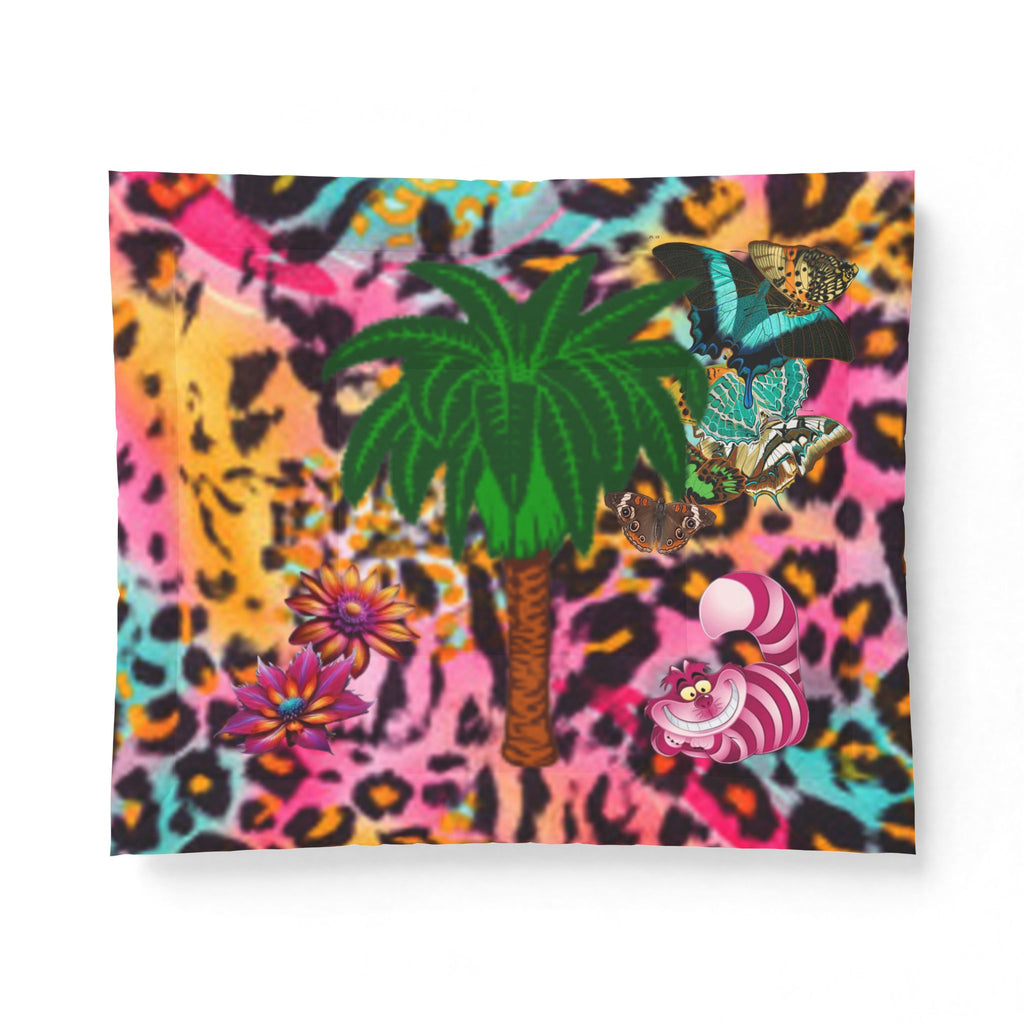 Vibrant Butterfly Palm Tree Chestire Cat Leopard Cotton Comforter — Colorful Boho Floral Throw