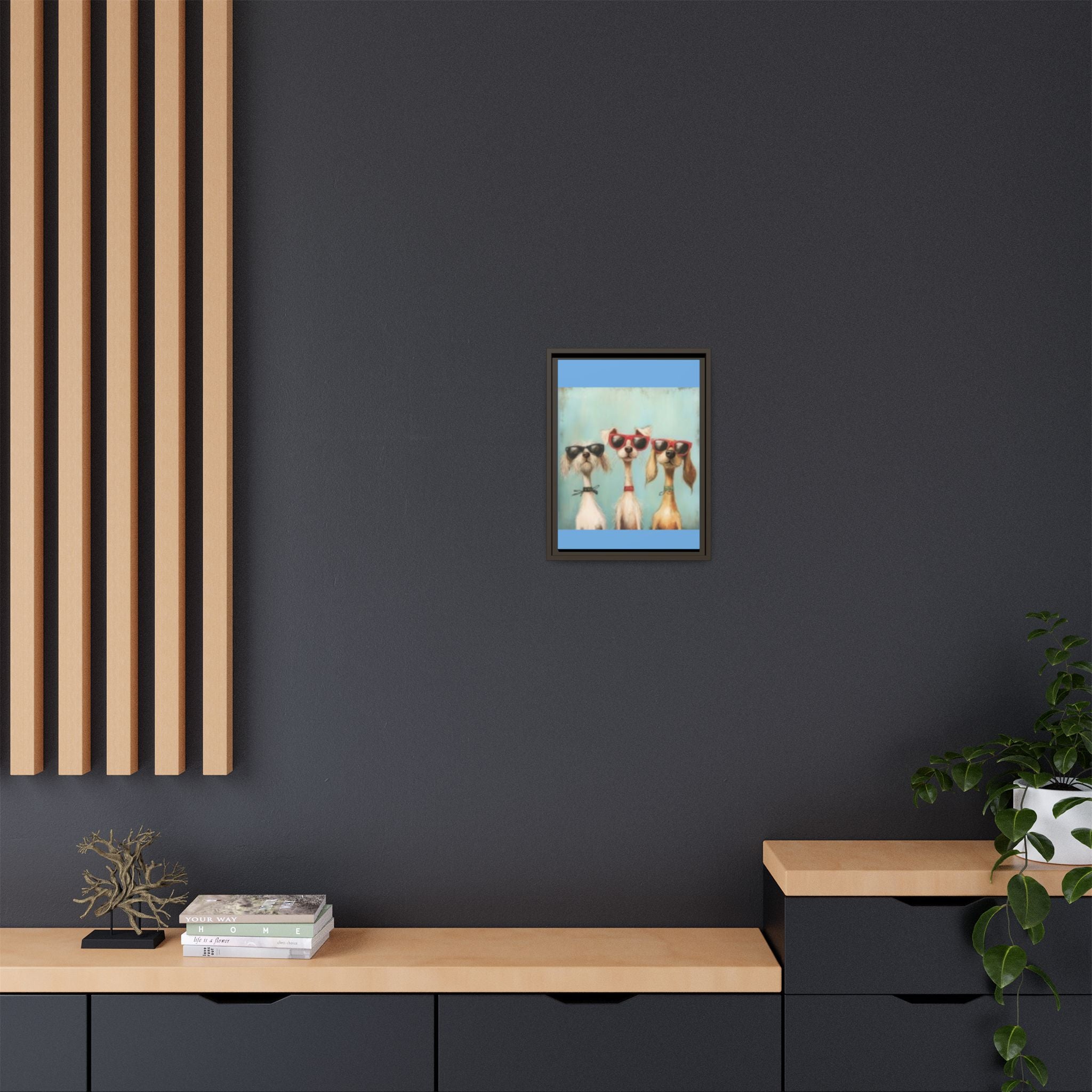 Framed Matte Canvas — Three Cool Dogs in Sunglasses Wall Art