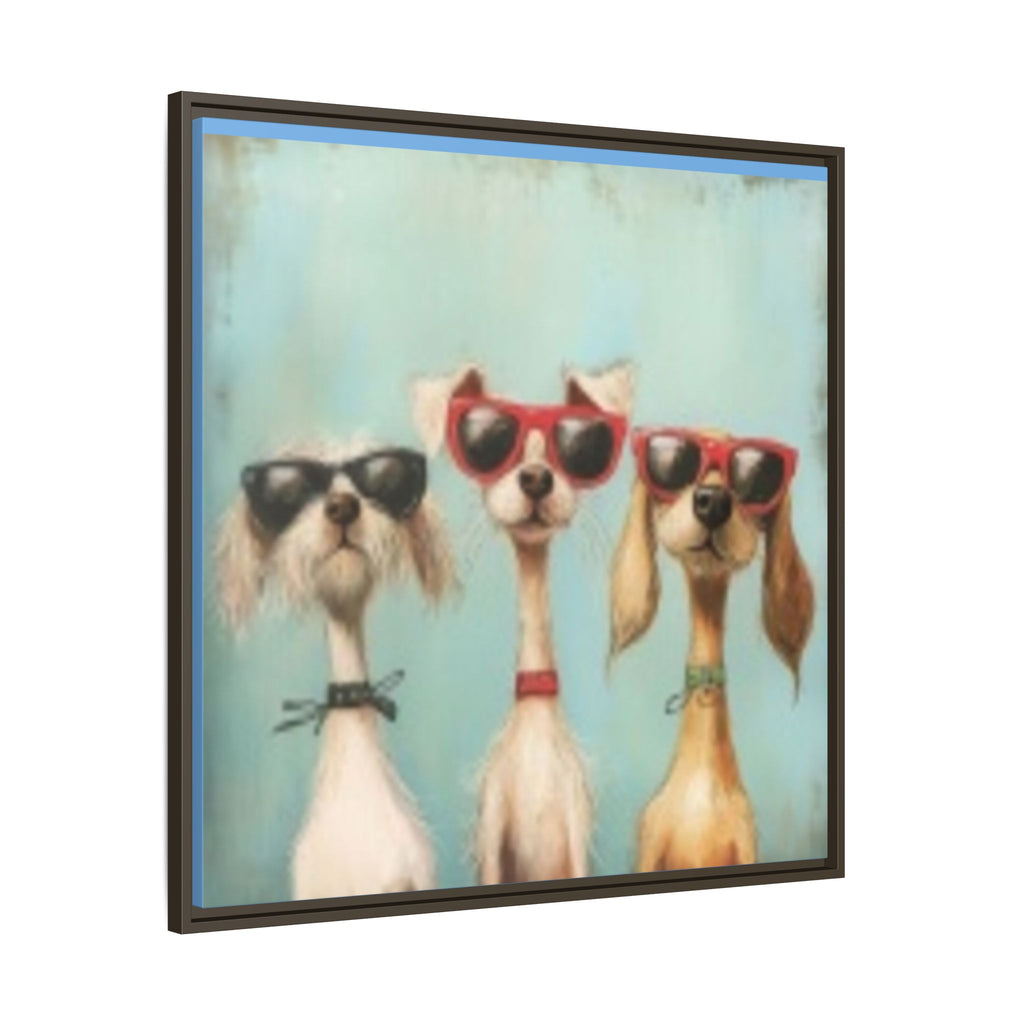 Framed Matte Canvas — Three Cool Dogs in Sunglasses Wall Art