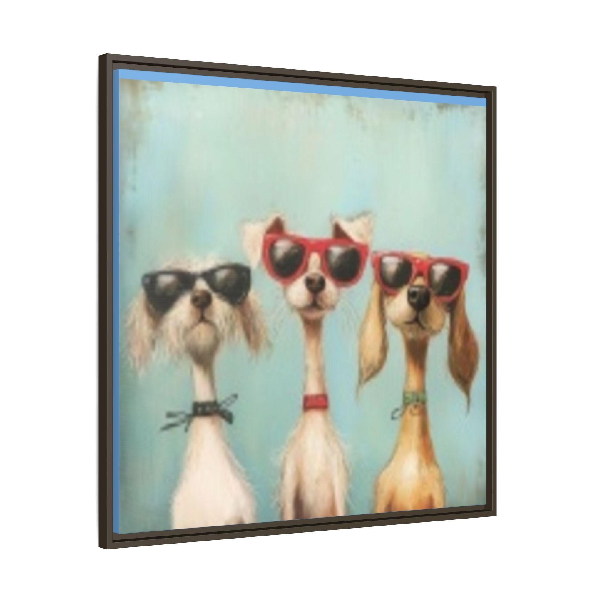 Framed Matte Canvas — Three Cool Dogs in Sunglasses Wall Art