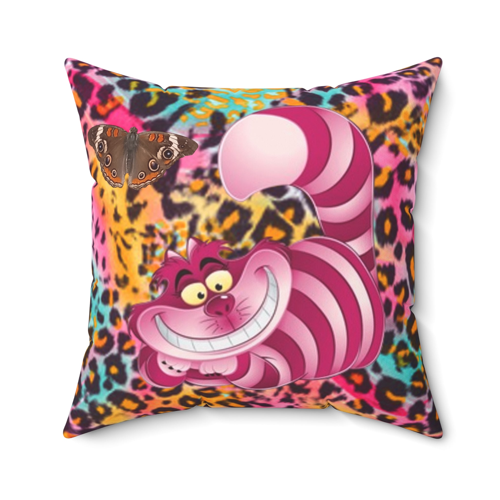Chestire Cat Colorful Leopard Print Throw Pillow — Vibrant Animal Print Decorative Pillow