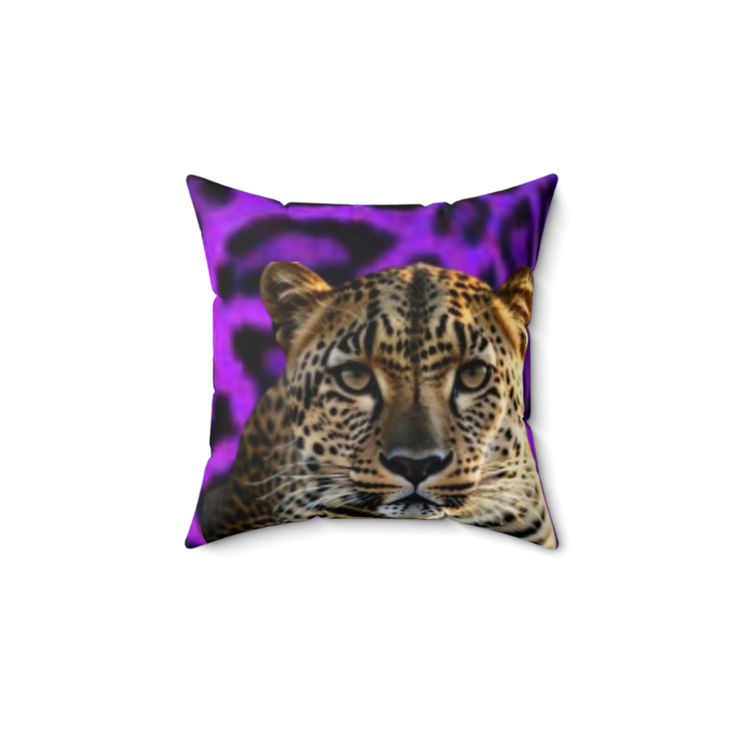 Leopard Face Faux Suede Pillow — Purple Animal Print Accent Cushion