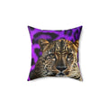 Leopard Face Faux Suede Pillow — Purple Animal Print Accent Cushion
