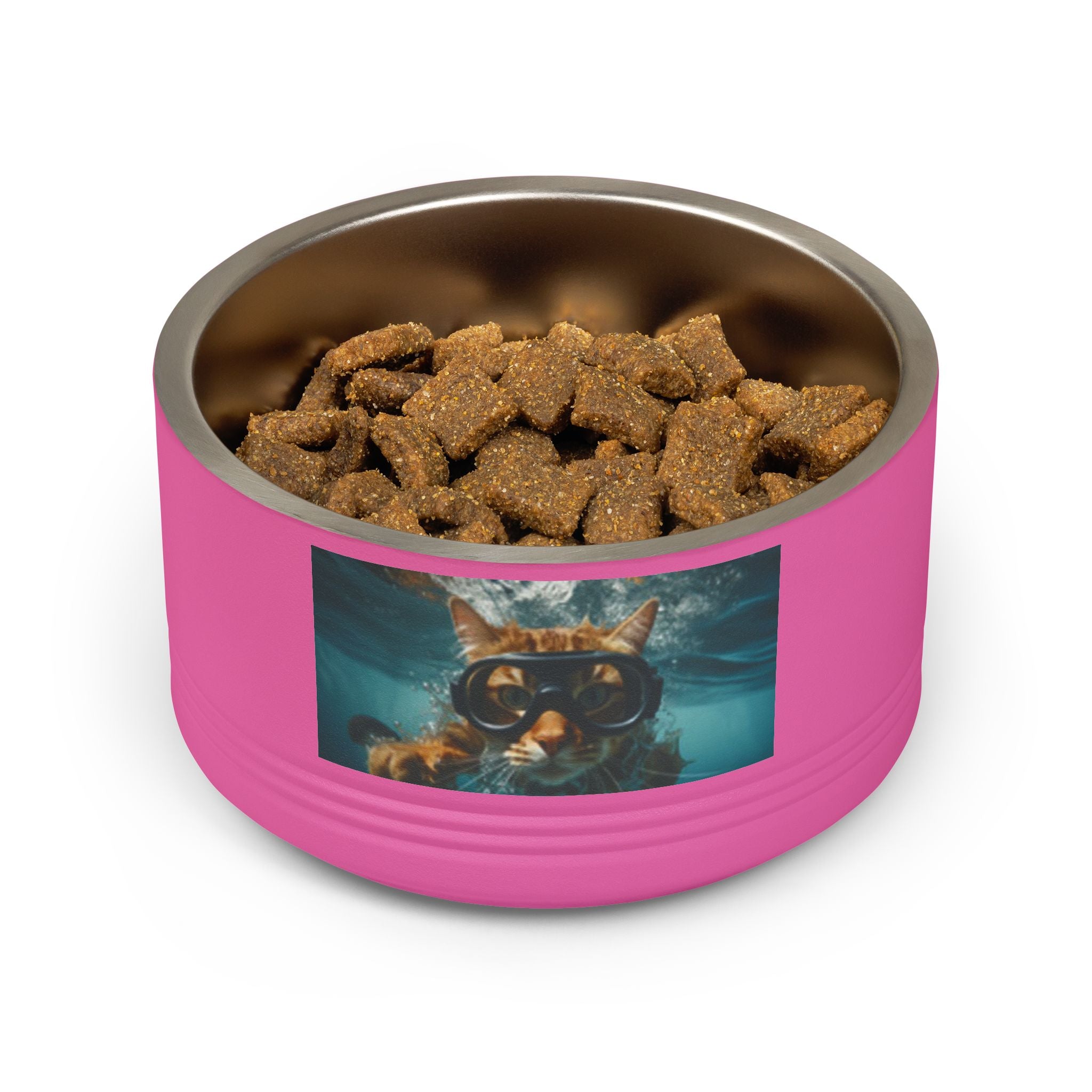 18oz Pet Bowl — Playful Diving Cat & Labradors  Design Stainless Steel Water & Food Dish
