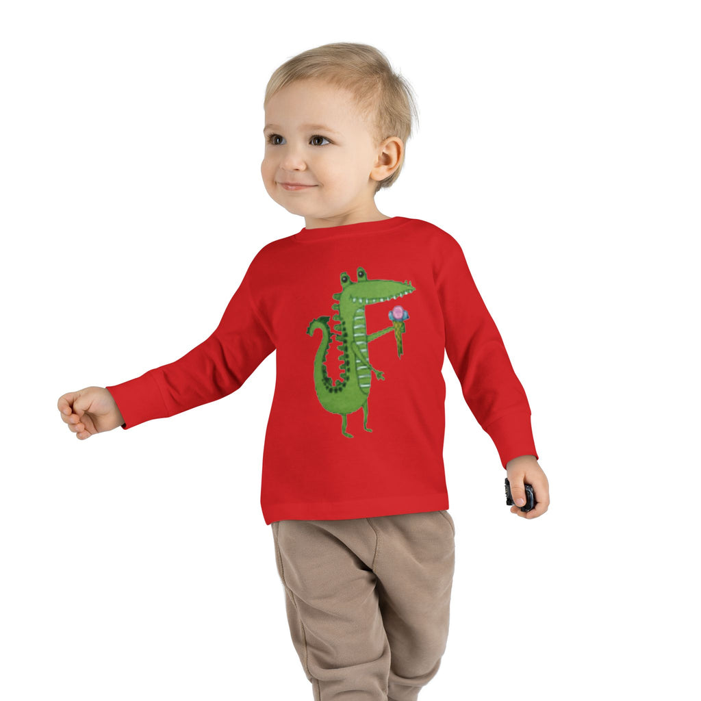 Cute Crocodile Eating Ice Cream Toddler Long Sleeve Tee