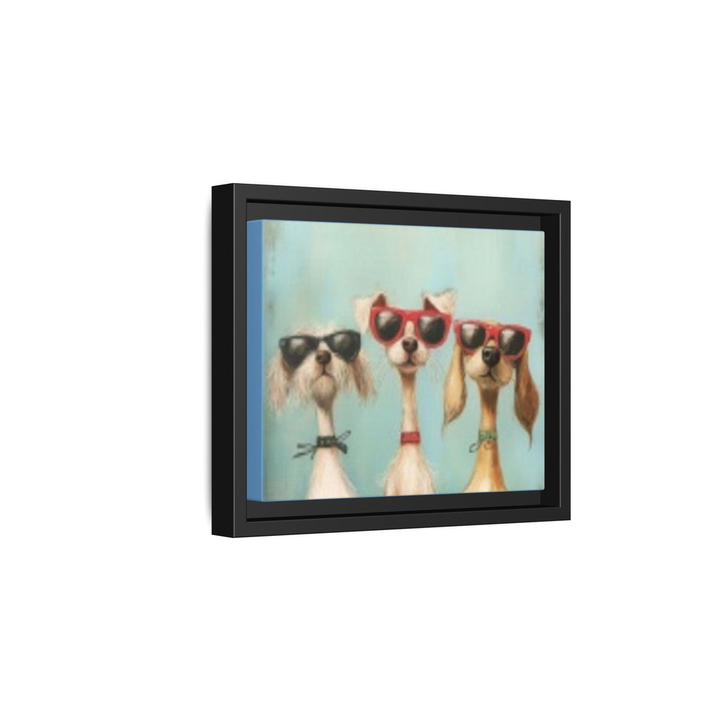 Framed Matte Canvas — Three Cool Dogs in Sunglasses Wall Art