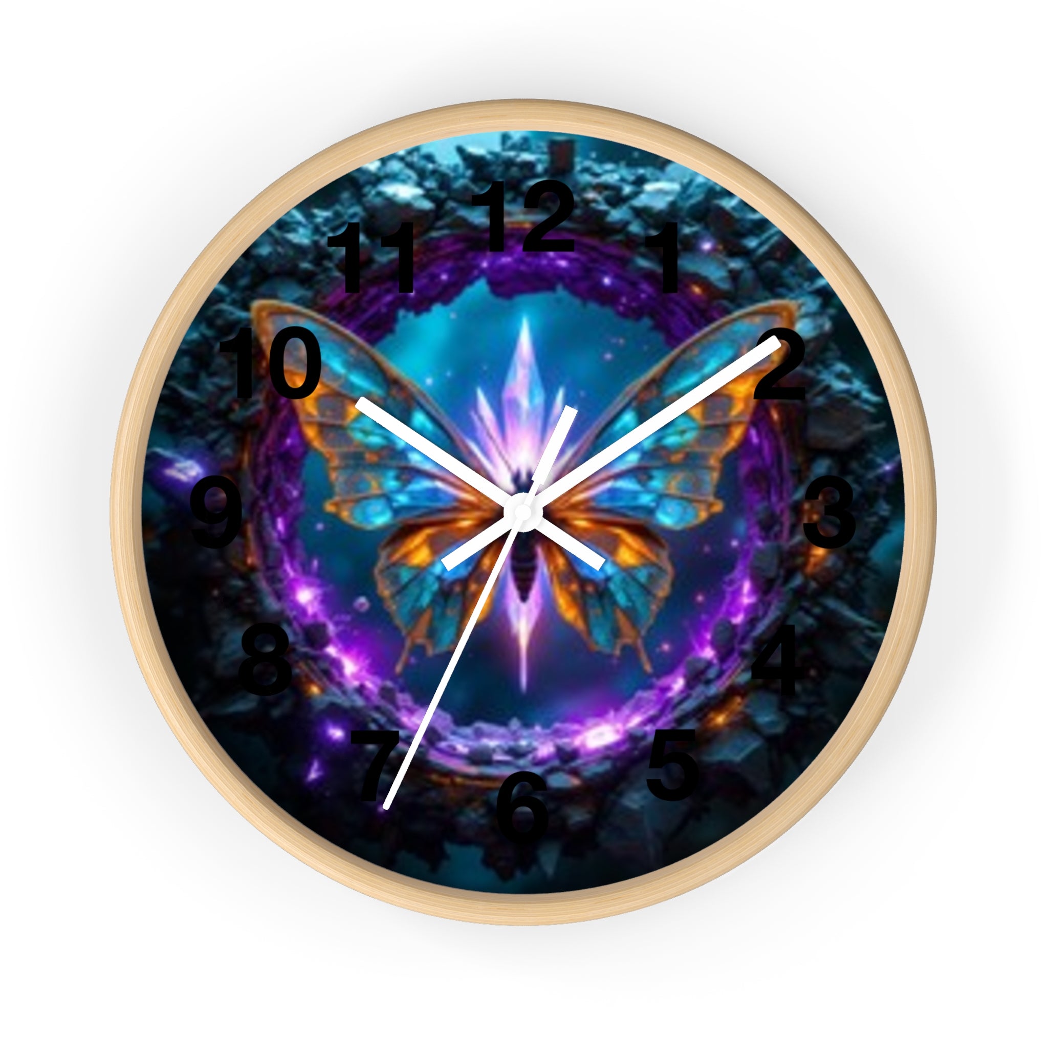 Mystic Butterfly Wall Clock — Neon Fantasy Home Decor