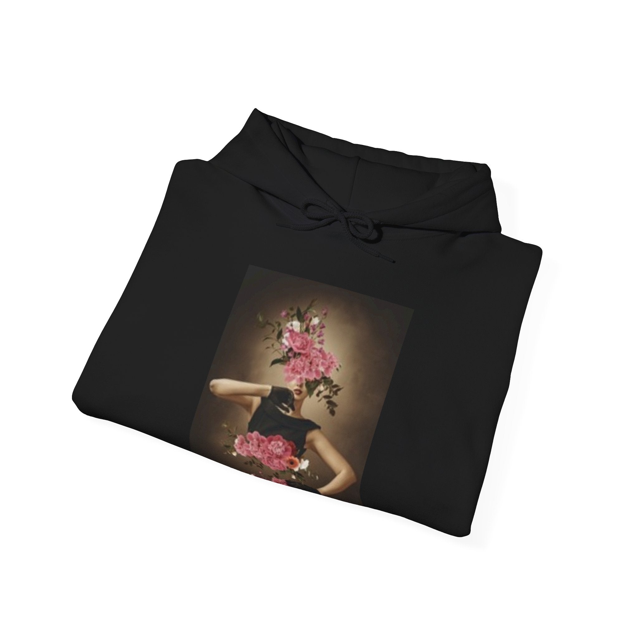 Beautiful Woman Floral Portrait Hoodie — Surreal Pink Blossom Art Sweatshirt