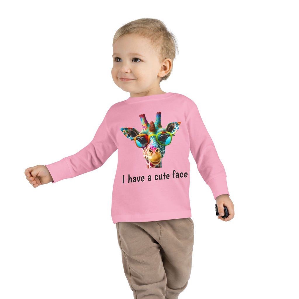Toddler Long Sleeve Tee - Colorful Giraffe with Sunglasses Cute Kids Shirt