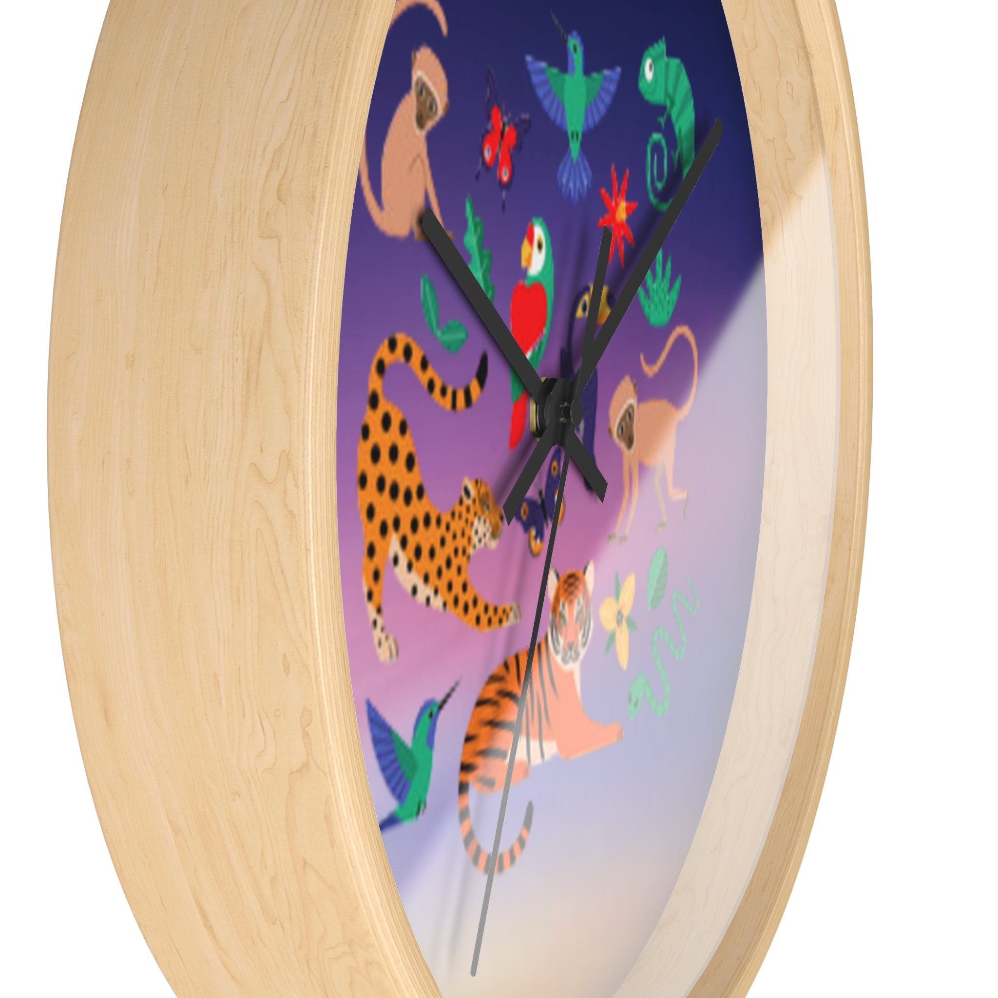Jungle Friends Wall Clock — Colorful Tropical Animal Decorative Clock