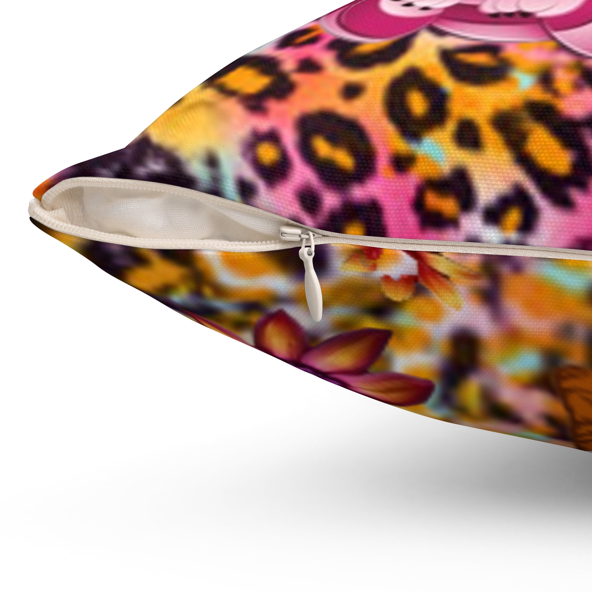 Chestire Cat Colorful Leopard Print Throw Pillow — Vibrant Animal Print Decorative Pillow