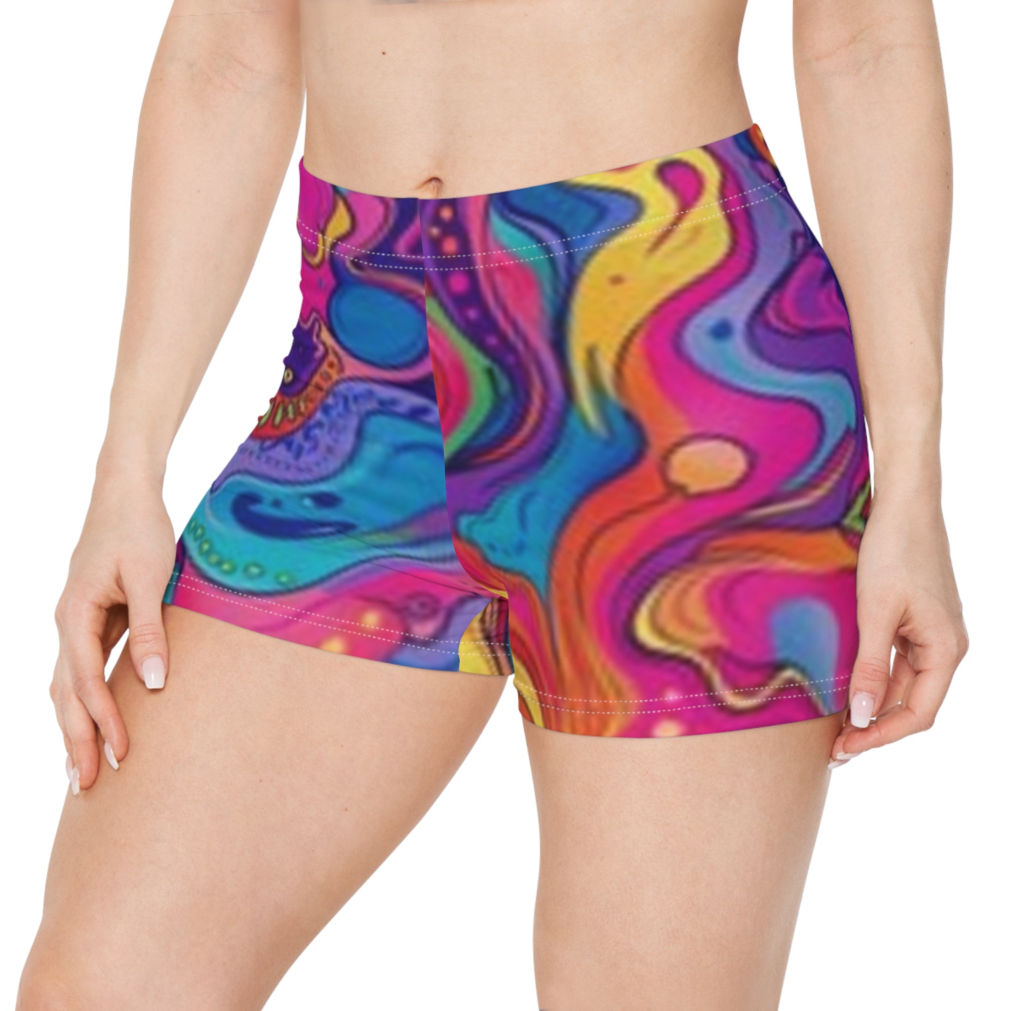 Psychedelic Swirl Women's Shorts — Colorful Abstract  Activewear