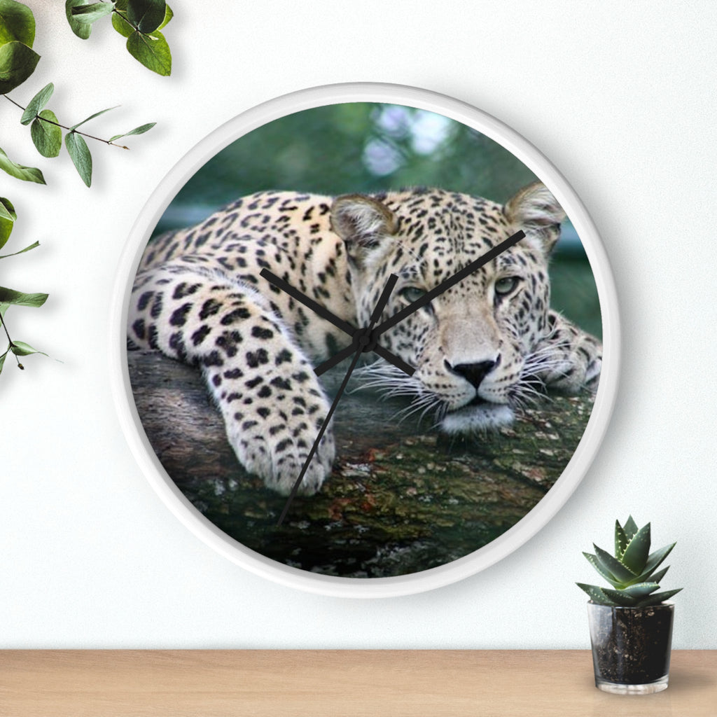 Leopard Wall Clock — Relaxed Wild Cat Photo Clock for Safari-Lodge Decor
