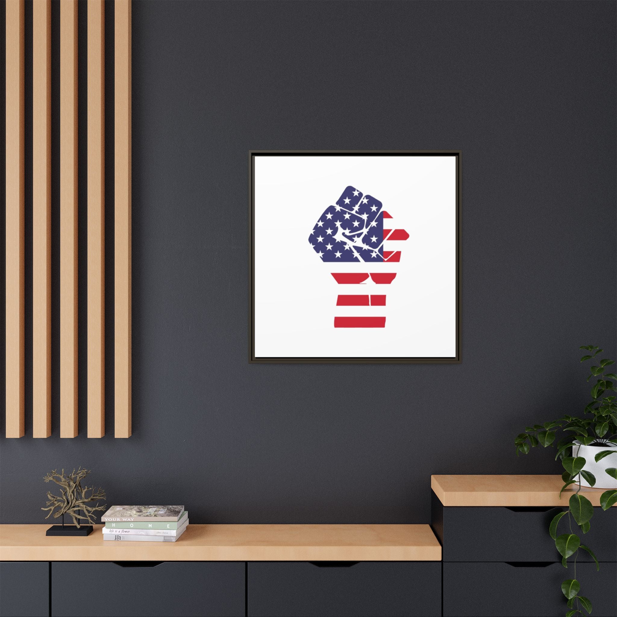 Framed Canvas Print – American Flag Fist Wall Art