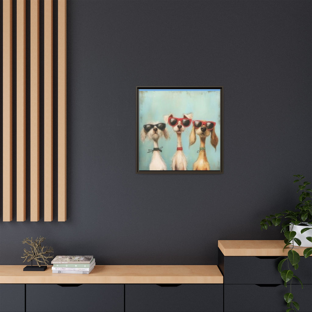 Framed Matte Canvas — Three Cool Dogs in Sunglasses Wall Art