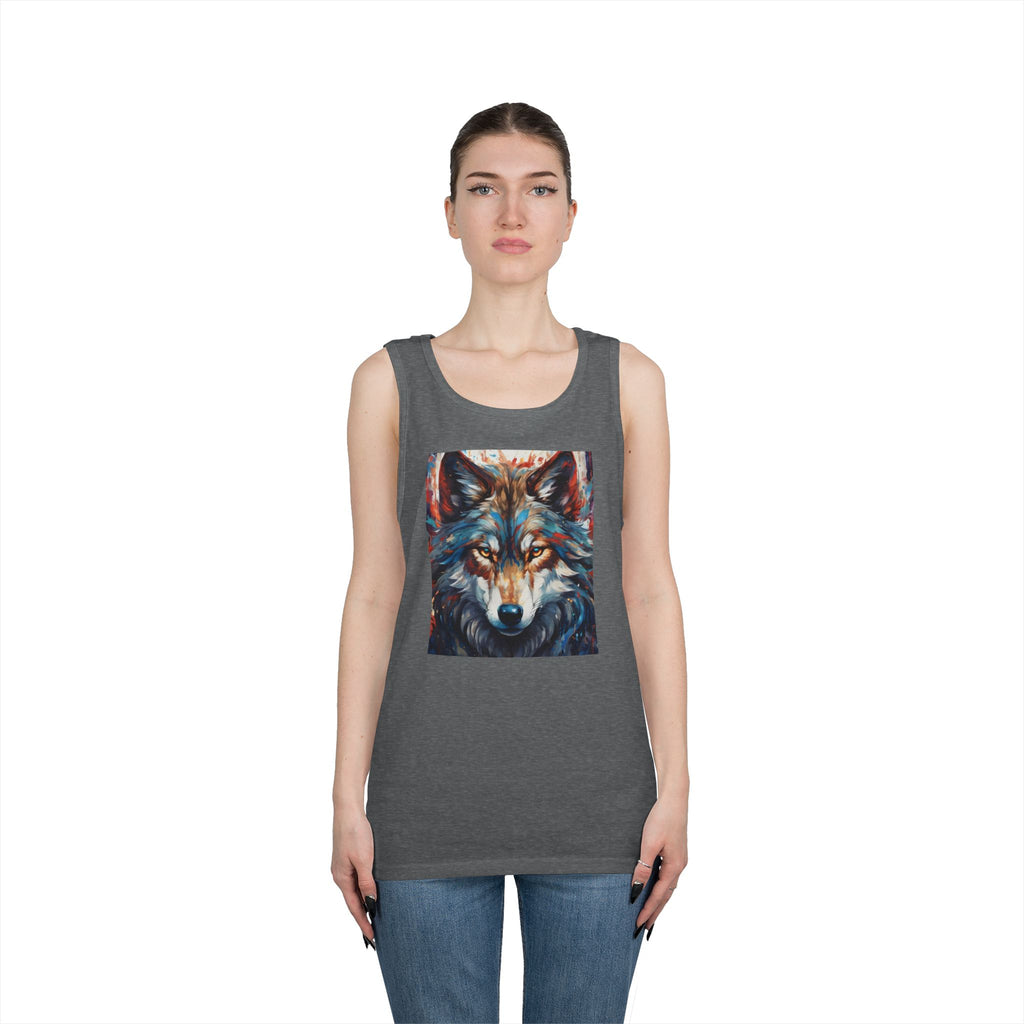 Wolf Portrait Tank Top — Colorful Artistic Wolf Face Graphic Tee