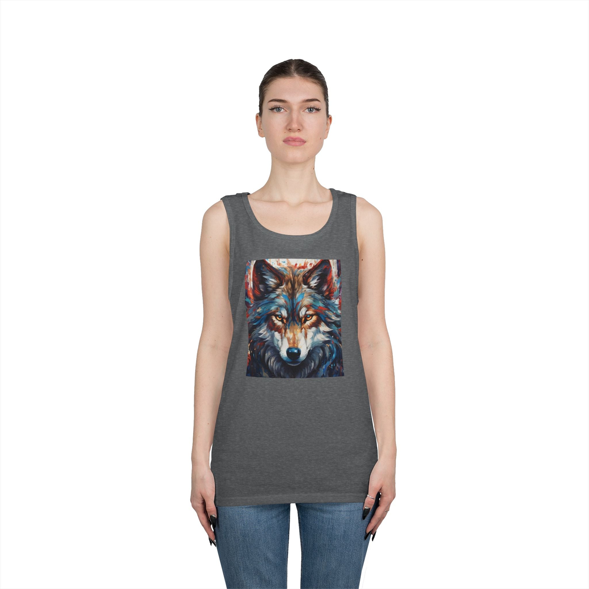 Wolf Portrait Tank Top — Colorful Artistic Wolf Face Graphic Tee