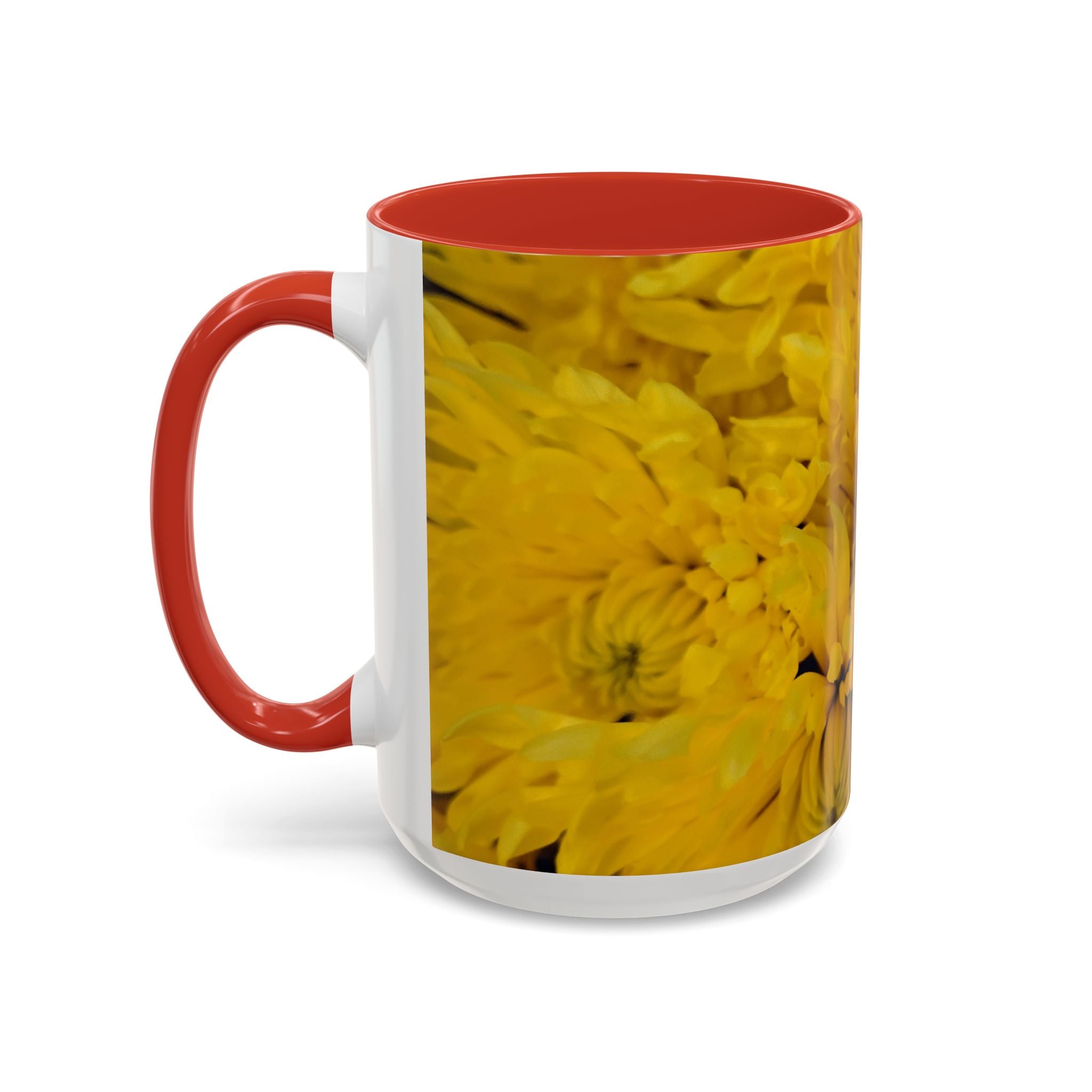 Yellow Chrysanthemum Accent Coffee Mug — Floral 11/15oz Tea Cup