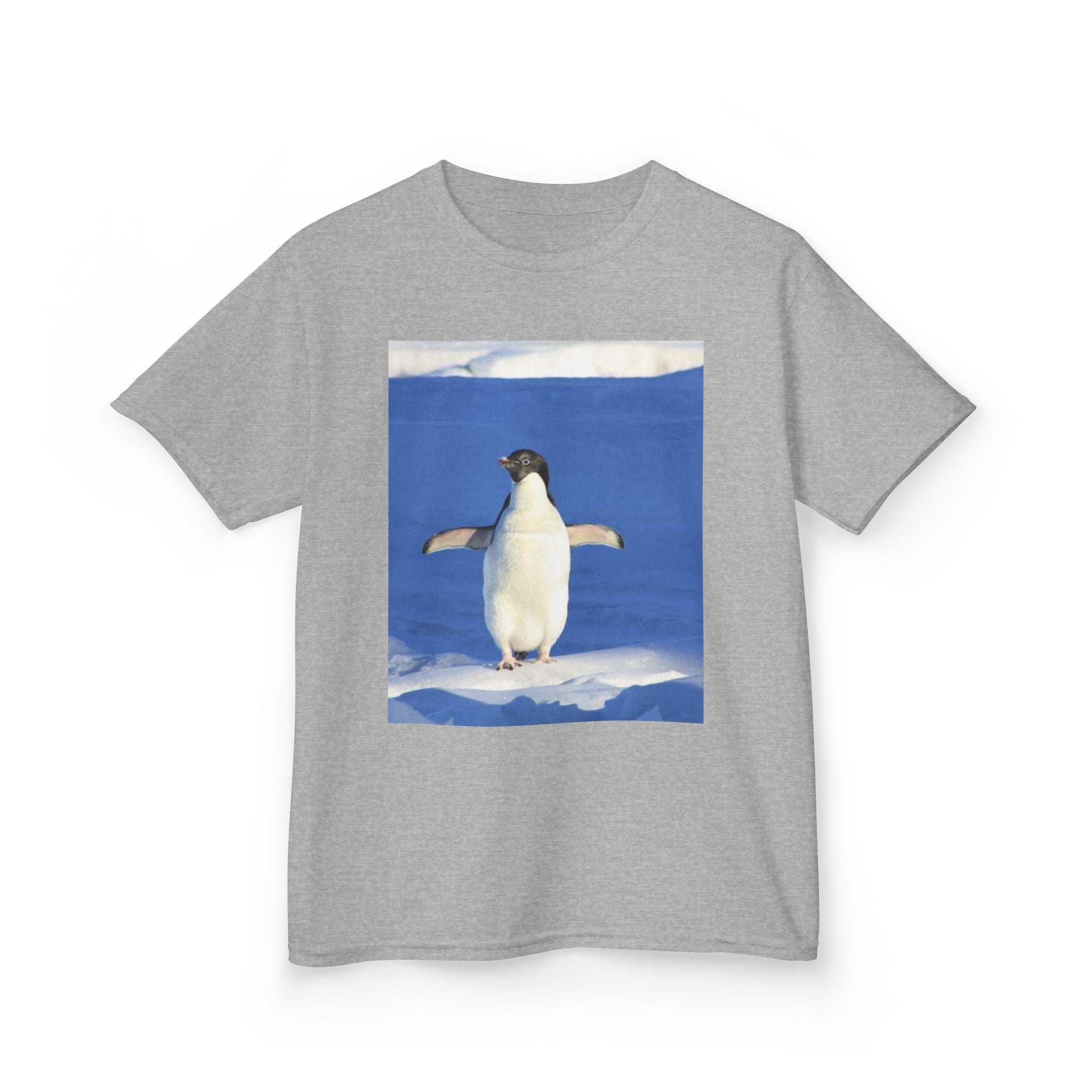 Kids Penguin & Fantasy Flower Fantasy T-shirt— Playful Animal & Colorful Floral Kids Shirt